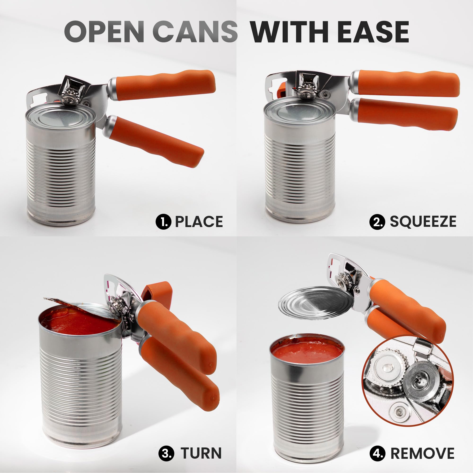 Zulay Kitchen COMFY™ Can Opener Manual with Bottle Opener - Rust Proof Stainless Steel Manual Can Opener With Turn Knob & Comfy Soft Grip Handles - Black