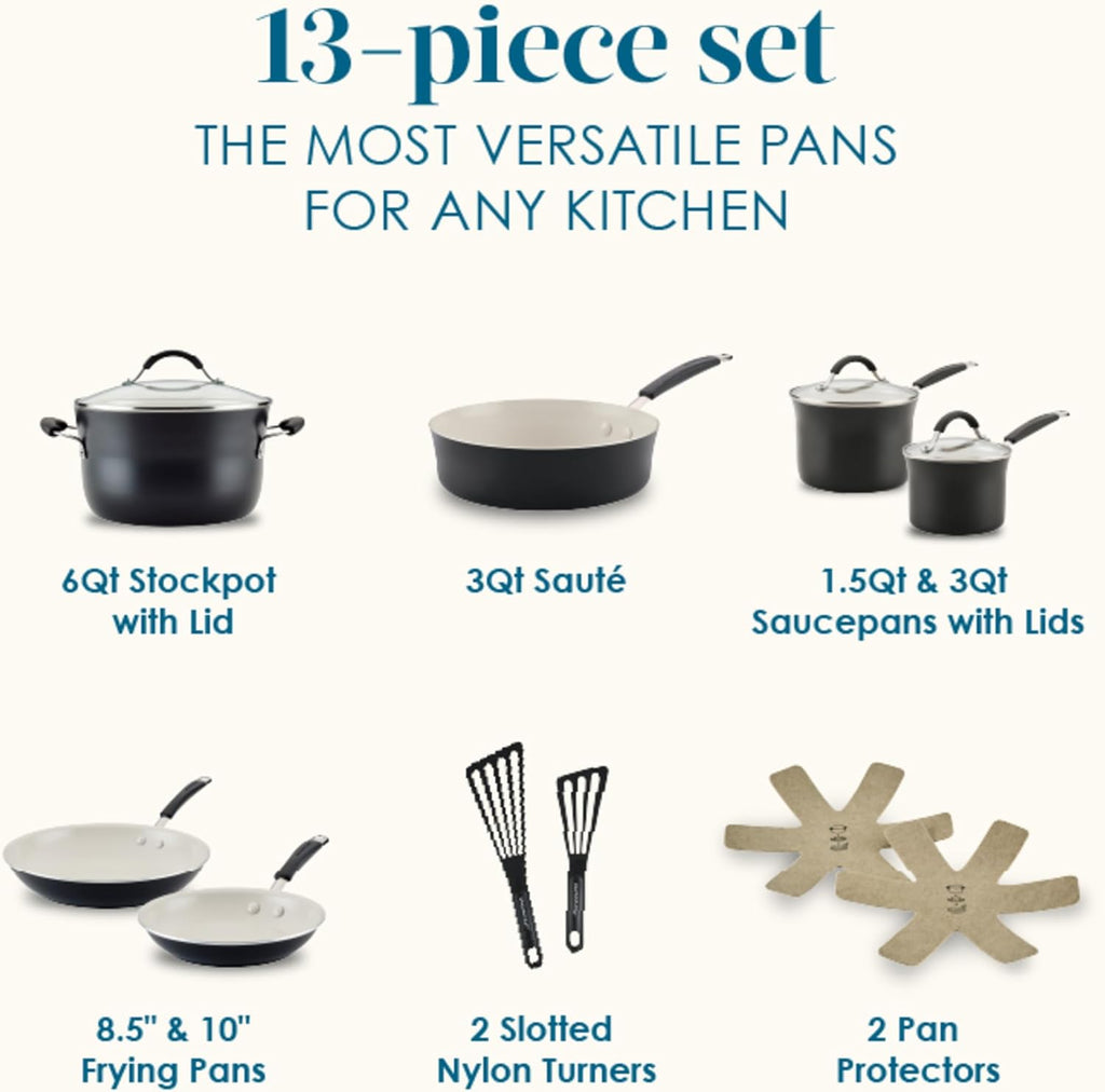 Rachael Ray - 16802 Rachael Ray Cucina Nonstick Cookware Pots and Pans Set, 12 Piece, Sea Salt Gray