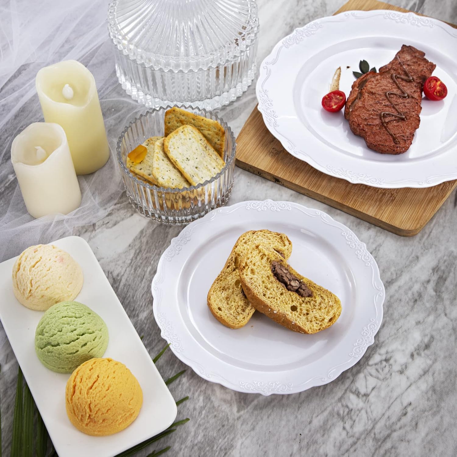 DaYammi 120PCS White Plastic Plates Heavy Duty White Disposable Plates Premium 10.25inch White Dinner Plates and 7.5inch White Dessert Plates