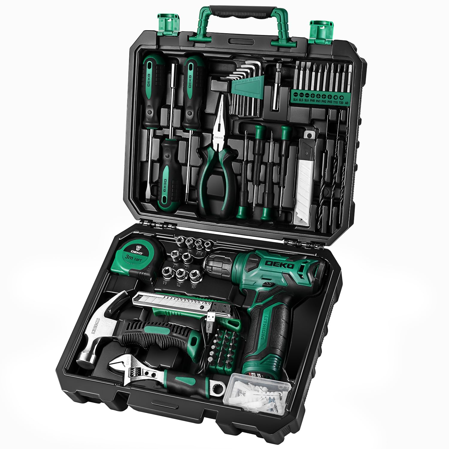 DEKOPRO Tool Set：Tool Kit with 8V Cordless Drill,Tool Box with Drill,Hand Drill Set for Men & Women,Home Tool Kits for House Repair,Handyman,DIY 126 Piece