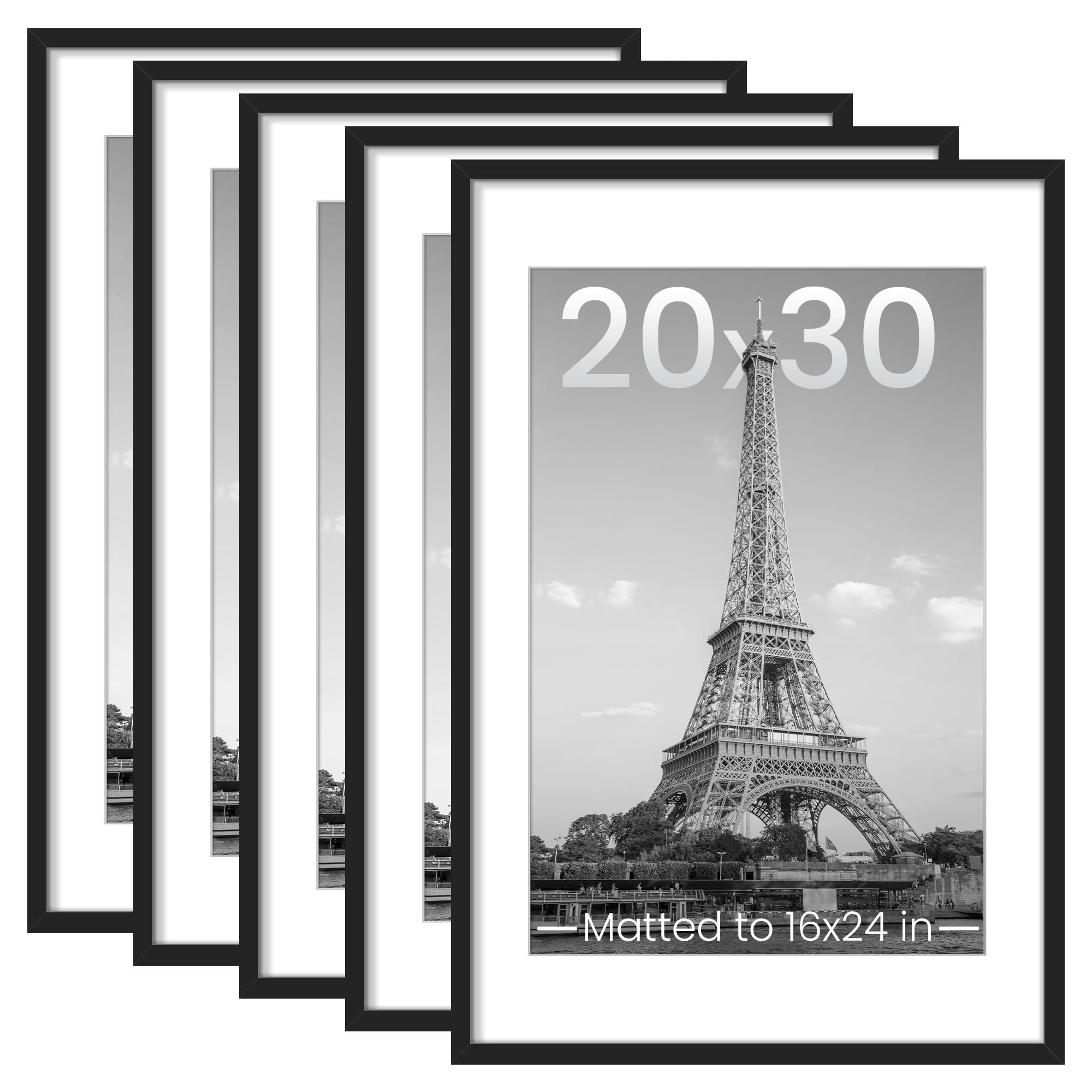 upsimples 8x10 Picture Frame Set of 5, Display Pictures 5x7 with Mat or 8 x 10 Without, Wall Gallery Photo Frames, Black