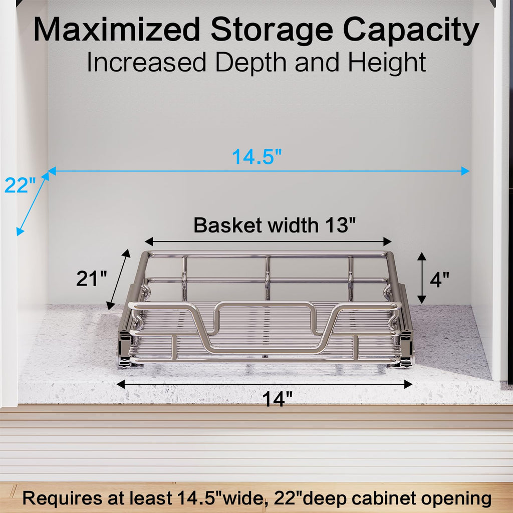 2-Tier Kitchen Cabinet,Pull Out Cabinet Organizer,Shelf and Drawer Organizer Slide Out Pantry Storaqe Basket in Multiple Sizes (12" W x21 D)