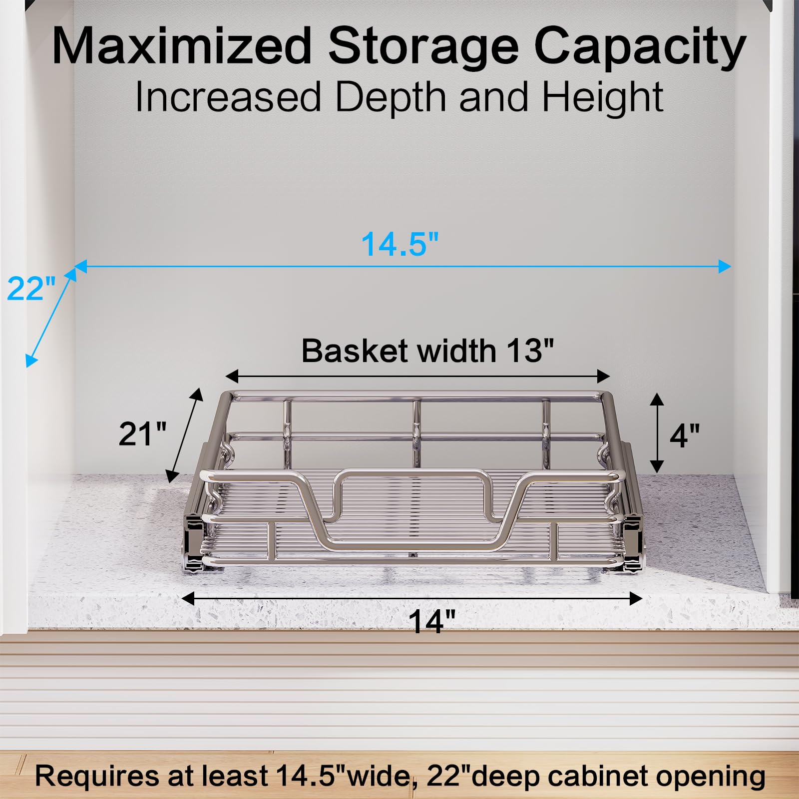 2-Tier Kitchen Cabinet,Pull Out Cabinet Organizer,Shelf and Drawer Organizer Slide Out Pantry Storaqe Basket in Multiple Sizes (12" W x21 D)