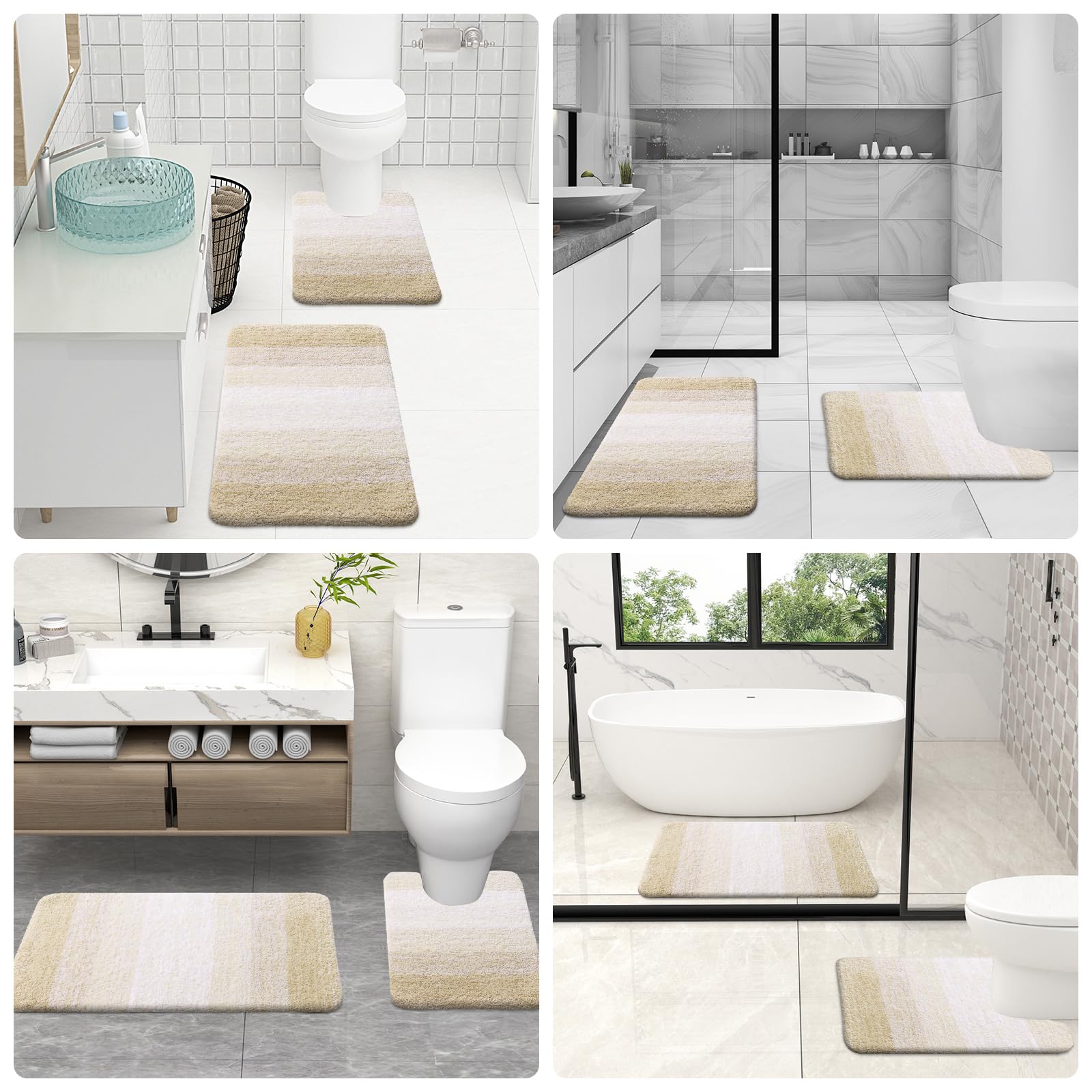 OLANLY Bathroom Rugs Sets 4 piece, Soft Microfiber Absorbent Bath Mat, U-Shaped Contour Toilet Mat and Toilet Lid Cover, Quick Dry, Machine Washable, Toilet Cover and Rug Set for Bathroom, Grey