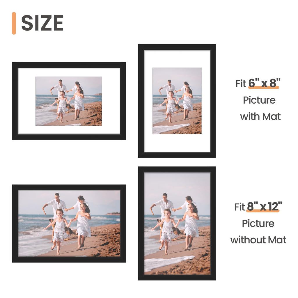 upsimples 5x7 Picture Frame Set of 10, Display Pictures 4x6 with Mat or 5x7 Without, Multi Photo Frames Collage for Wall or Tabletop Display, Black