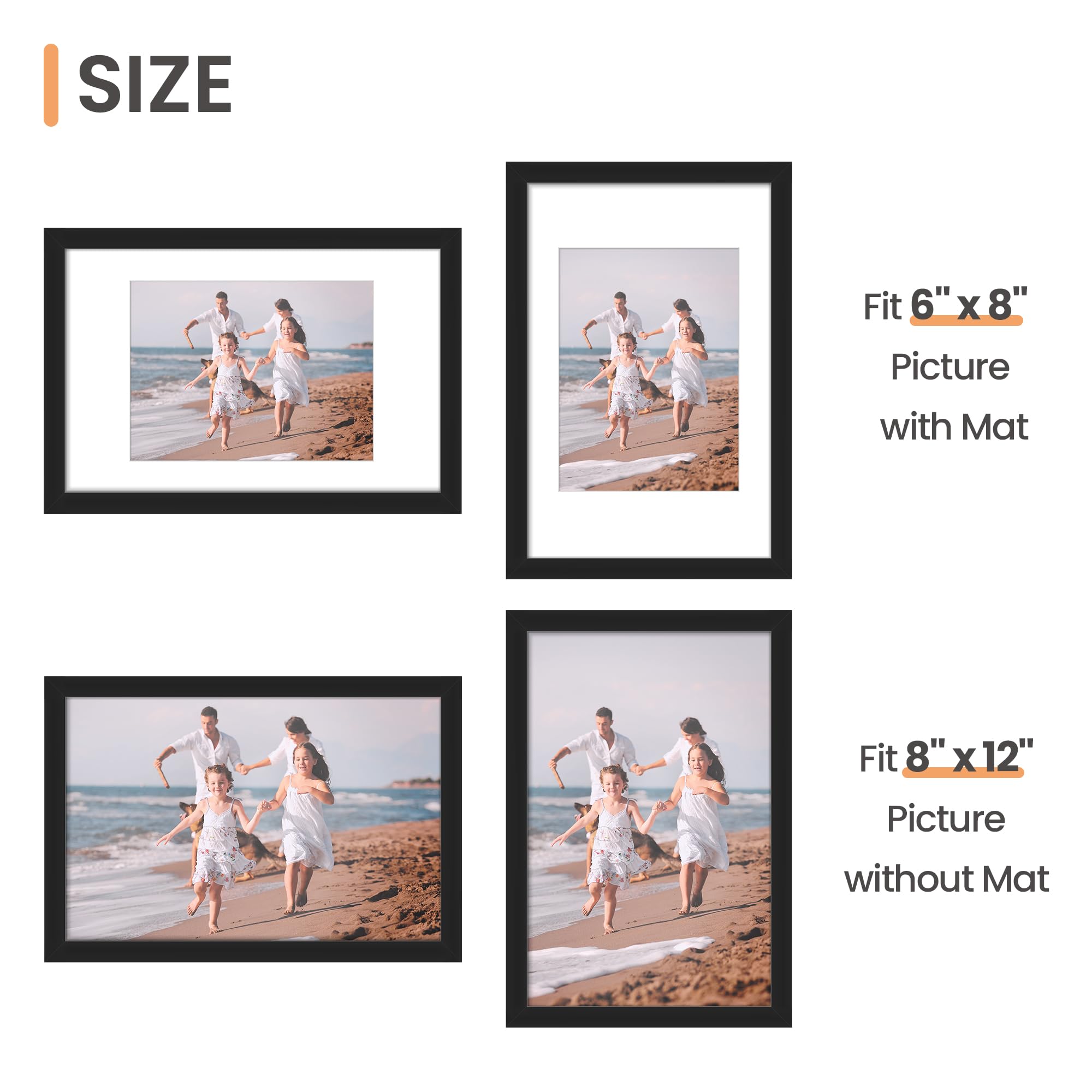 upsimples 5x7 Picture Frame Set of 10, Display Pictures 4x6 with Mat or 5x7 Without, Multi Photo Frames Collage for Wall or Tabletop Display, Black