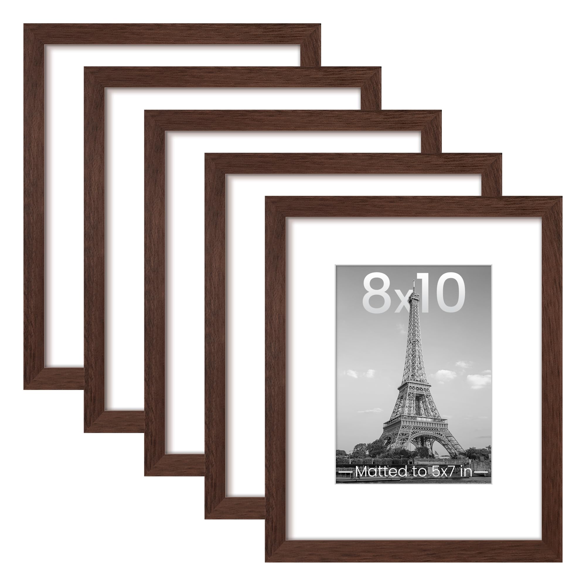 upsimples 8x10 Picture Frame Set of 5, Display Pictures 5x7 with Mat or 8 x 10 Without, Wall Gallery Photo Frames, Black
