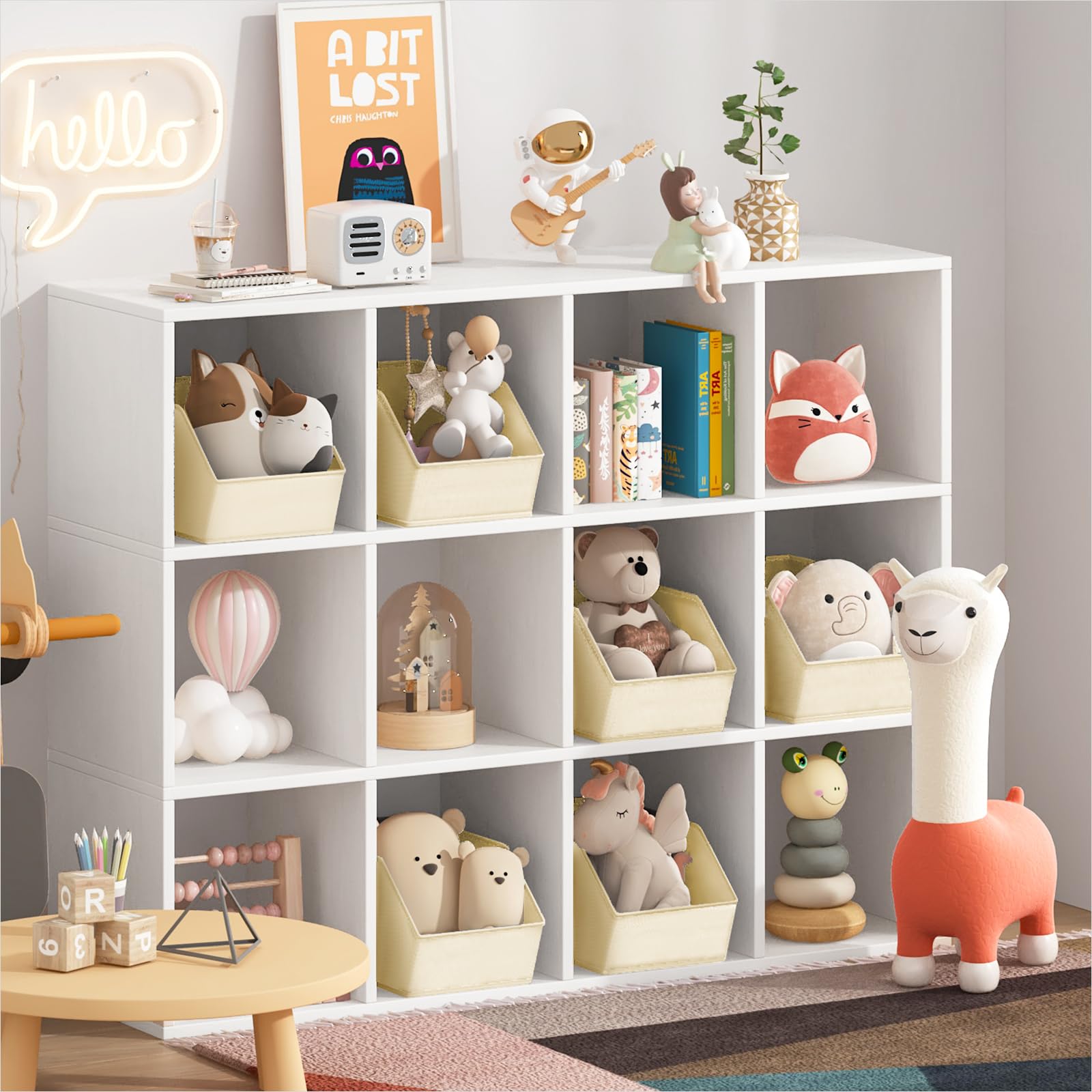 Homsorout Fabric Closet Storage Cubes - 6 Pack Square Storage Bins with Dual Handles for Clothes, Towels, Toys, Cube Storage Organizers for Bedroom, Nursery, Shelves, Closet, Small Spaces, Beige