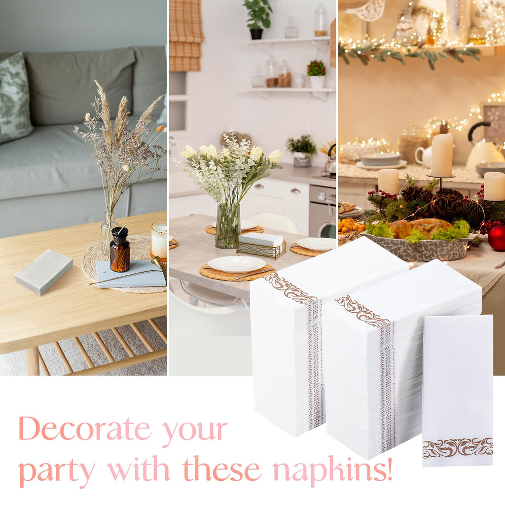 Vplus 200 Pack Paper Napkins Guest Towels Disposable Premium Quality 3-ply Dinner Napkins Disposable Soft, Absorbent, Perfect for Kitchen, Wedding, Parties, Dinners or Events (Gold)