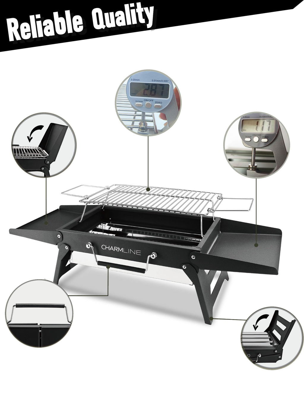 Charmline 14 x 9 inches Portable Charcoal BBQ Grill, Foldable Compact Camping Barbecue for 1–3 People, Ideal for Garden, Beach, Picnic & Tabletop Use, Green