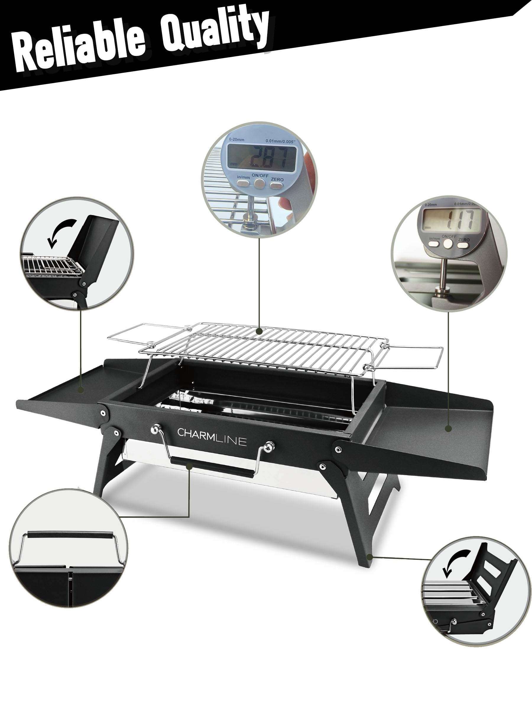 Charmline 14 x 9 inches Portable Charcoal BBQ Grill, Foldable Compact Camping Barbecue for 1–3 People, Ideal for Garden, Beach, Picnic & Tabletop Use, Green