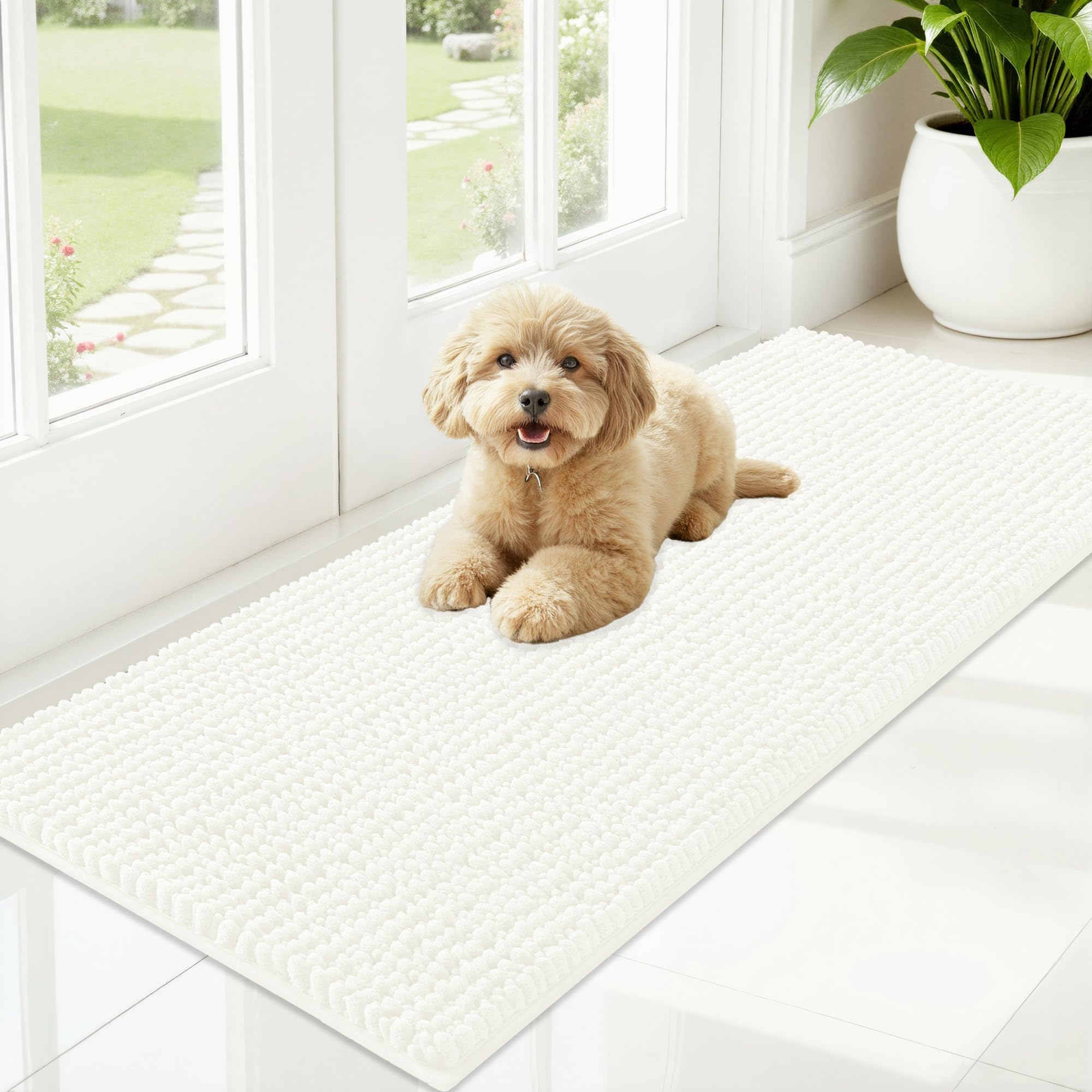OLANLY Dog Door Mat for Muddy Paws 30x20, Ultra Absorbent Chenille Mud Doormat, Non-Slip Washable and Dirt Trapping Doormat for Indoor Entryway, Quick-Dry Indoor Pet Bed Mats for Dogs, Grey