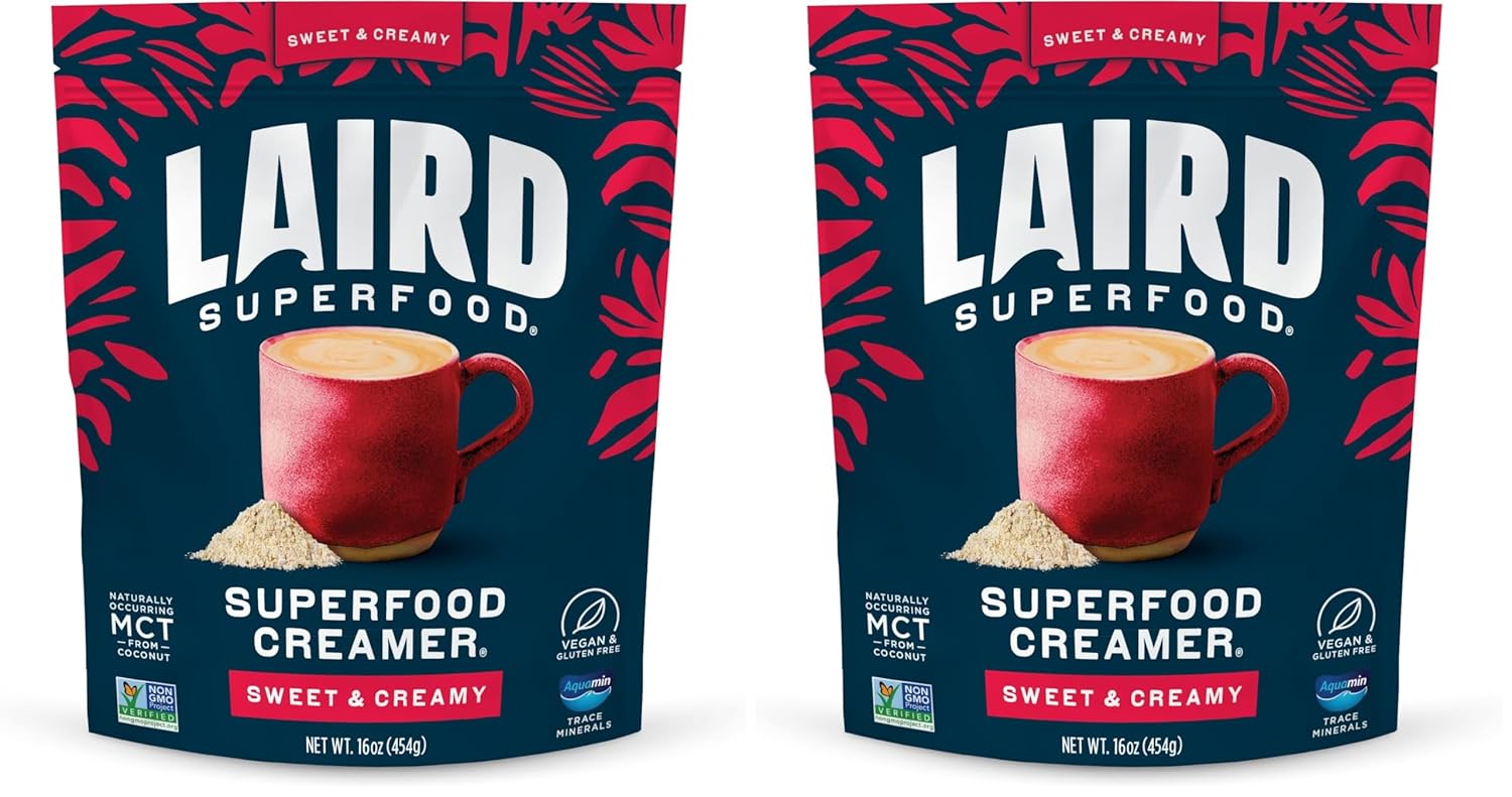 Laird Superfood Non-Dairy Coconut Powder Creamer - Sweet & Creamy + Adaptogens - Superfood Creamer with Functional Mushrooms - Non-GMO, Vegan, 8 oz. Bag, Pack of 1