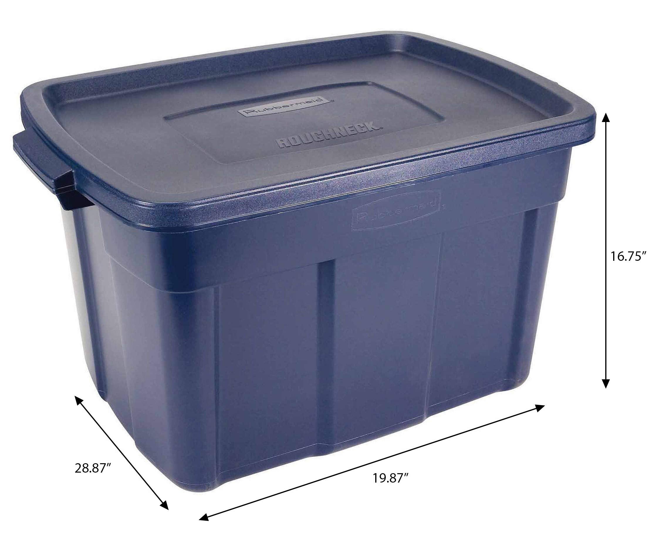 Rubbermaid Roughneck Tote 14 Gal, 6 Pack, Made in USA, Dark Indigo Metallic, Rugged Plastic Stackable Storage Bins with Lids and Handles