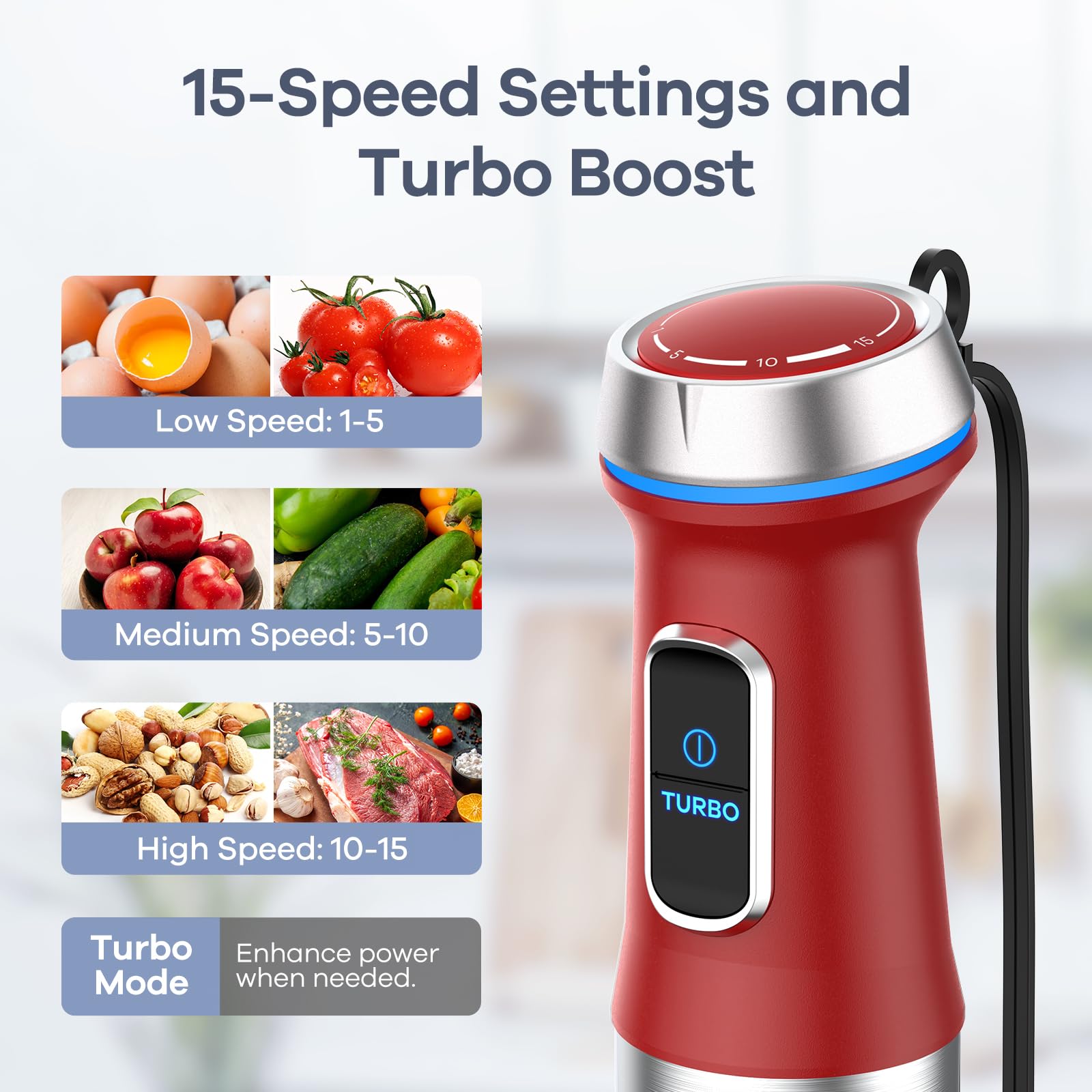 Ganiza Immersion Blender Handheld, 6 in 1 Hand Blender Stainless Steel Blade, 15 Speed Stick Blenders Electric, 800ml Mixing Beaker, 600ml Chopper, Whisk, Frother, Potato Masher