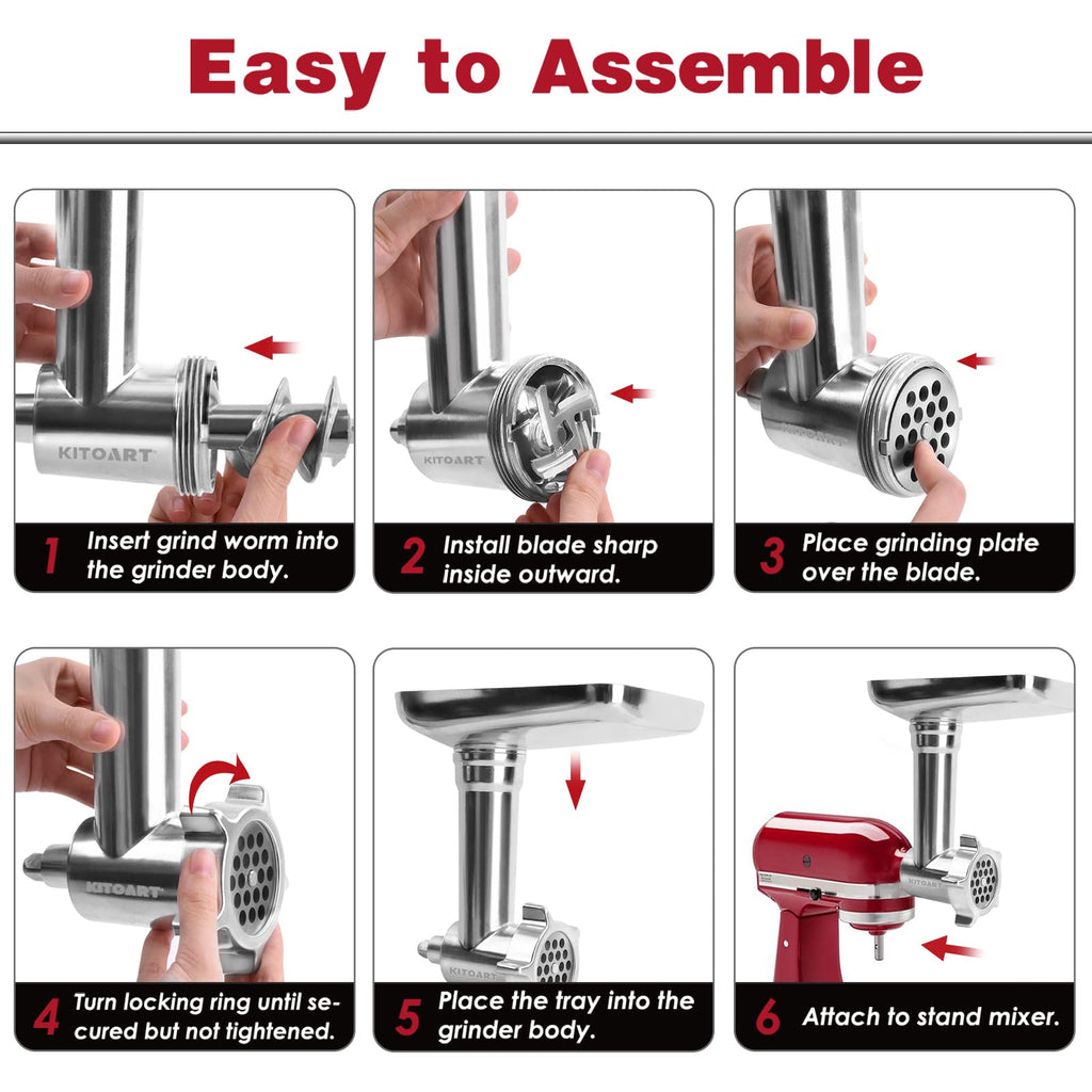 Metal Food Grinder Attachments for KitchenAid Stand Mixers, Meat Grinder, Sausage Stuffer, Perfect Mixer Attachment for KitchenAid Mixers, Silver(Machine/Mixer Not Included)