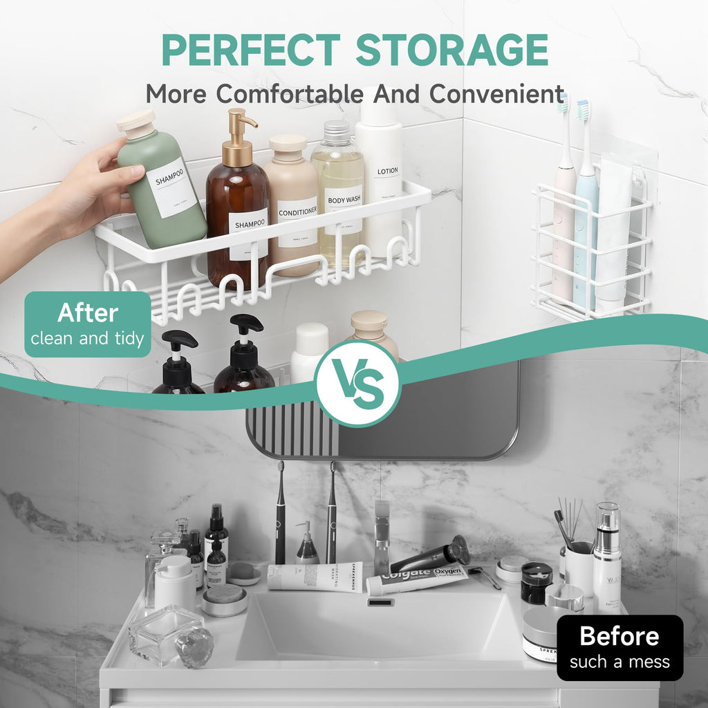 Veken Shower Caddy 6-Pack, Advanced Rustproof Design, No Drilling Adhesive Shelves, Rack with Soap Holder, Large Capacity Bathroom Organizers and Storage, Wall-Mounted Kitchen & Home Decor