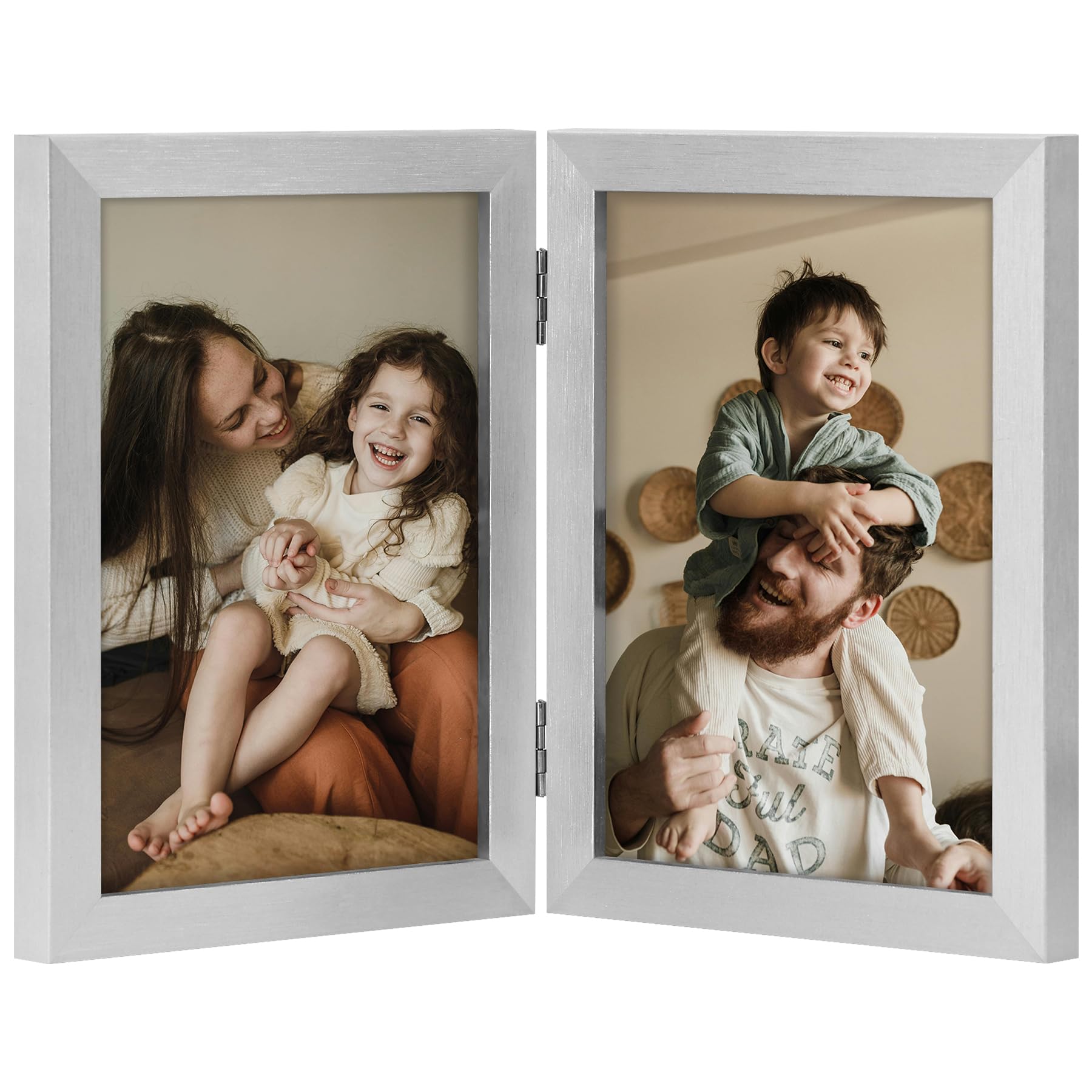 decorUhome Double 4x6 Picture Frame Vertical, Engineered Wood Bifold Photo Frame with Plexiglass for Tabletop Display, 4x6, Black