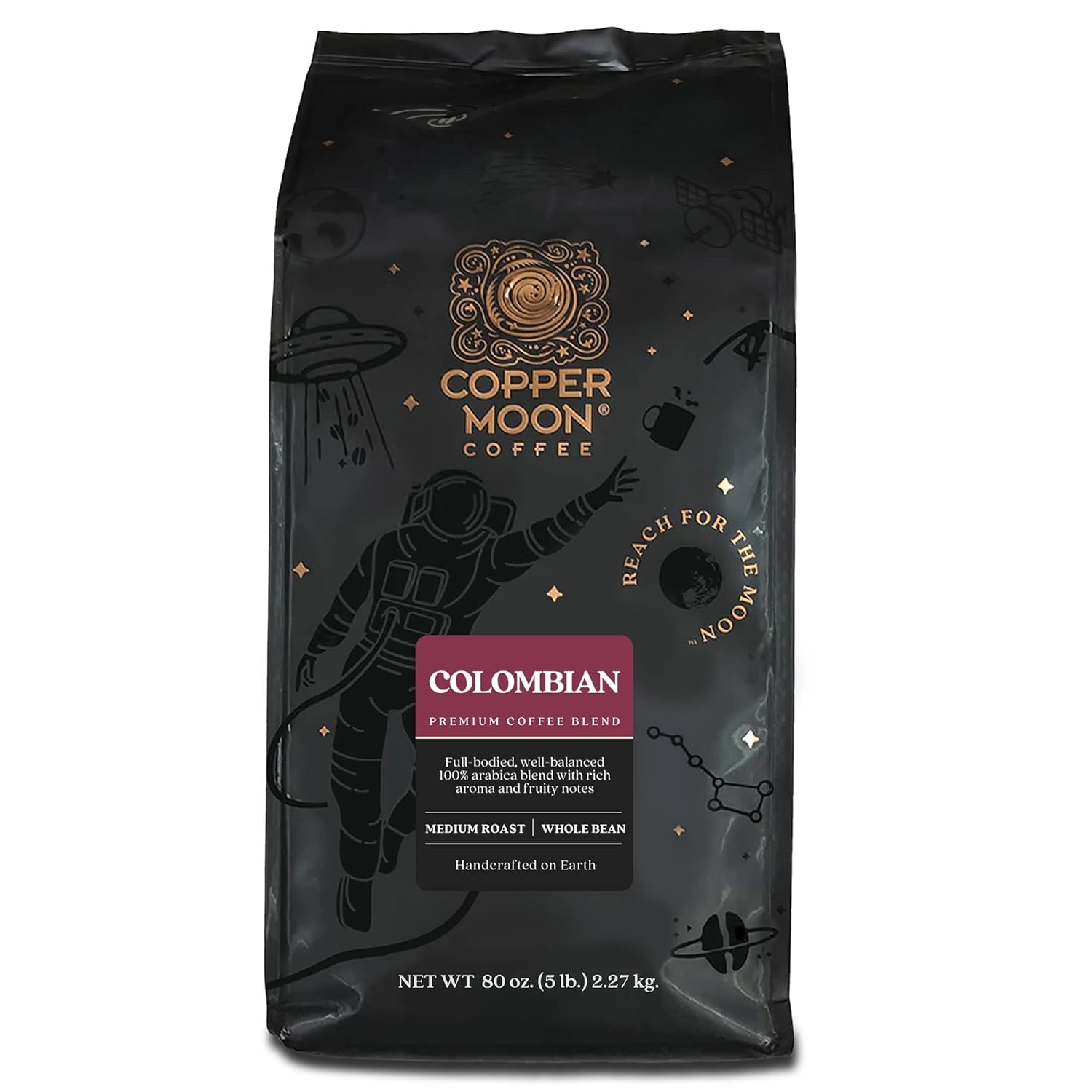 Copper Moon Medium Roast Whole Bean Coffee, Stargazer Blend, 2 Lb