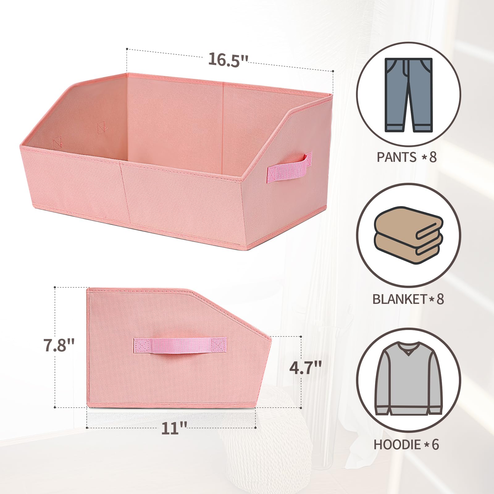 Homsorout Closet Organizers Bins 6 Packs - Large Closet Shelf Organizer with Handles, Fabric Trapezoid Storage Bins, Collapsible Storage Cubes for Clothes, Towels, Light Gray