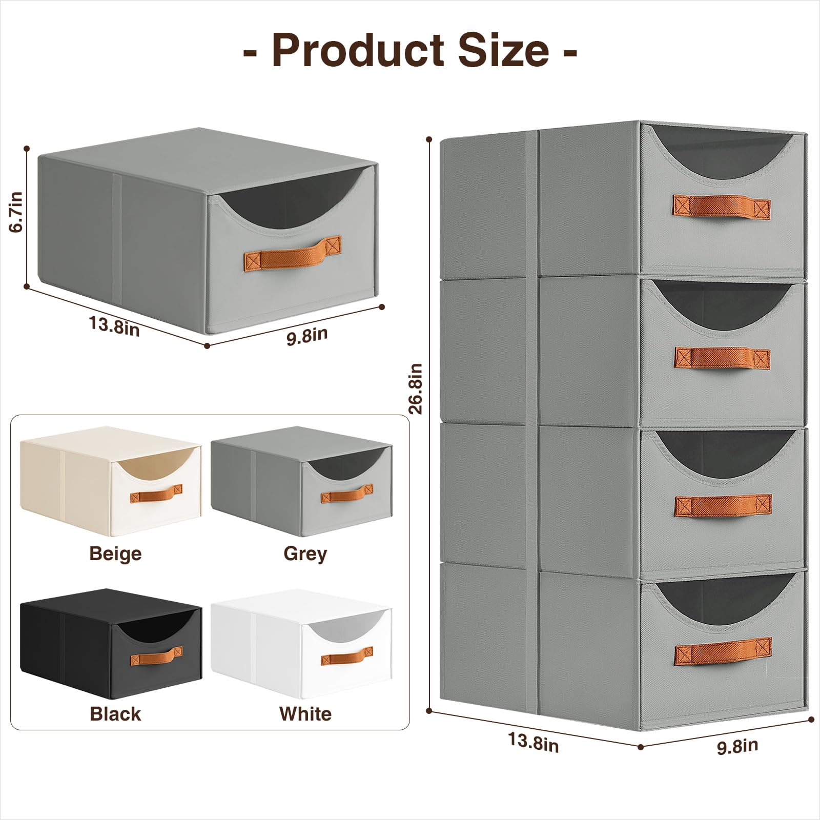Homsorout Stackable Storage Drawers - Collapsible Storage Bins with Drawers, 4 Pack Closet Shelf Organizer Basket, Fabric Pull Out Organizer for Bedroom, Living Room, Dorm, Beige