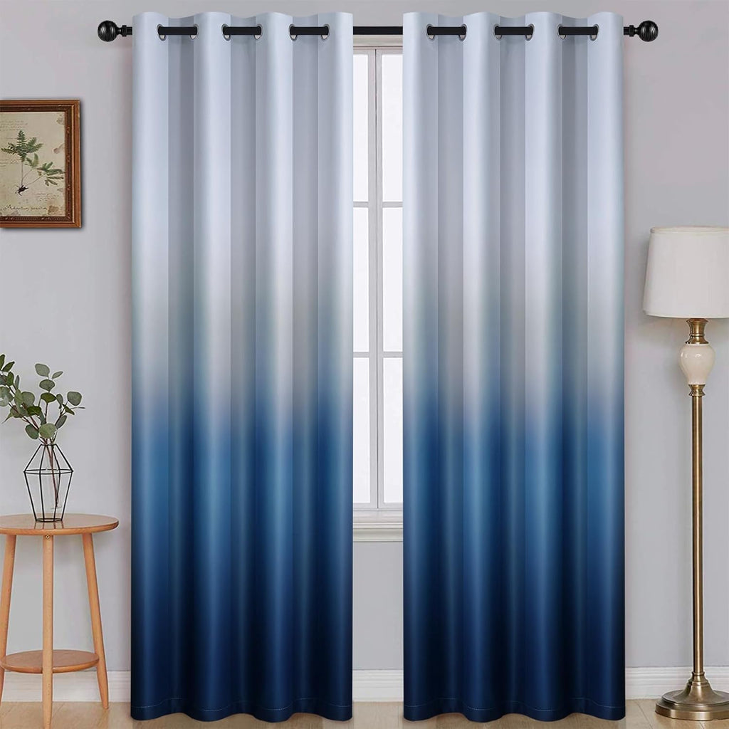 SimpleHome Ombre Room Darkening Curtains for Bedroom, Gradient Black to Grey White Light Blocking Thermal Insulated Grommet Window Curtain/Drapes for Living Room,2 Panels, 52x84 inches Length