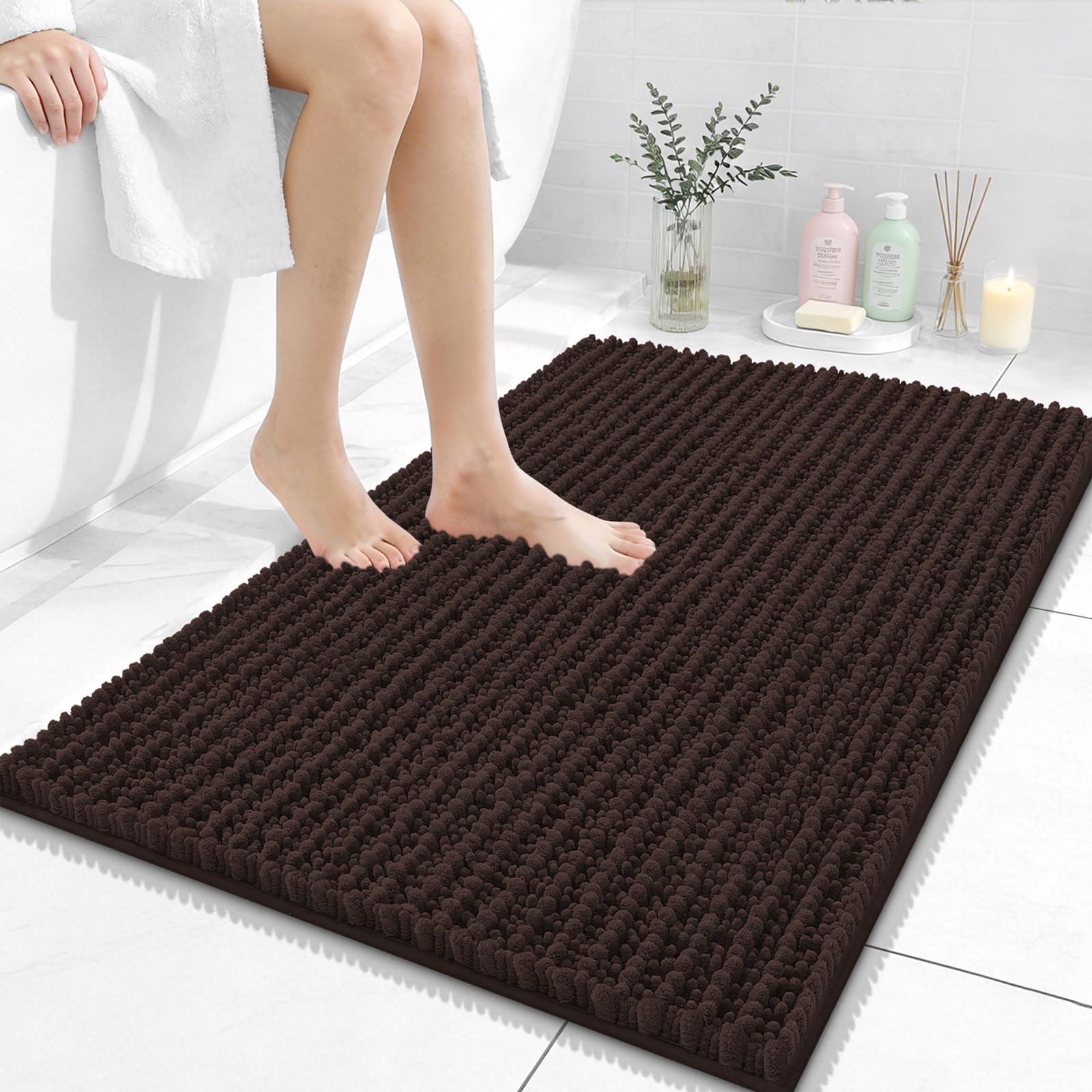 OLANLY Bathroom Rug Mat 30x20, Thick Soft and Absorbent Chenille Bath Mat, Non-Slip Rubber Backing, Machine Washable Quick Dry Bath Rugs for Tub Shower Floor, Home Decor Accessories, Grey