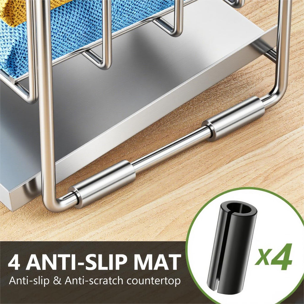 Cisily 2-Tier Kitchen Sink Caddy Organzier Rack with Flexible Dish Brush Holder, Sponge Holder for Kitchen Sink Countertop Organization Storage,Home Decor Accessories Essentials Stainless Steel