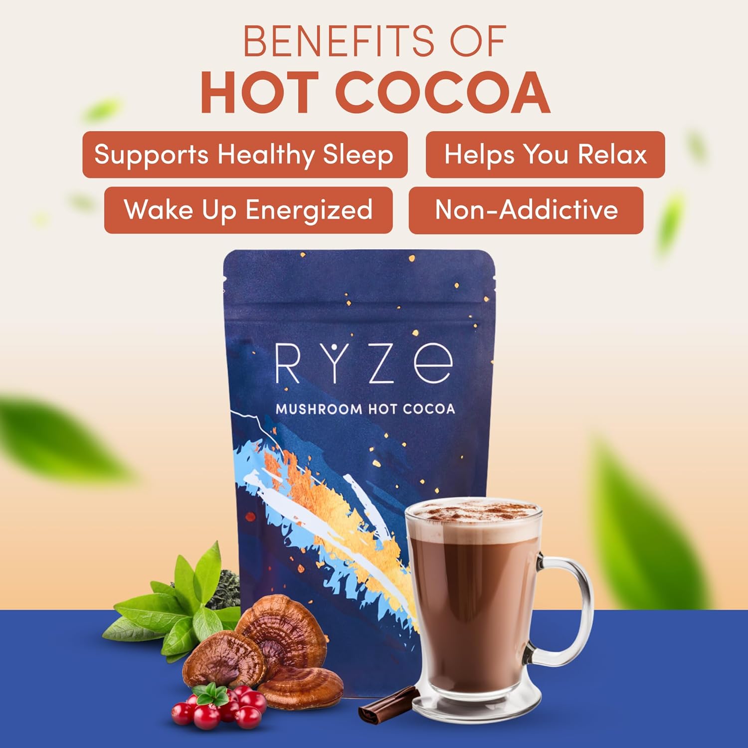 RYZE SUPERFOODS Ultimate Sleep Bundle, Mushroom Hot Cocoa + Probiotic Creamer with Adaptogenic Mushrooms, Melatonin, Probiotics, Glycine and Cacao to Help Fall Asleep and Stay Asleep, 20+30 Servings
