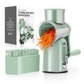 KEOUKE Rotary Cheese Grater 5 in 1 Green - Hand Crank Vegetable Cutter, Shredder, Slicer, Enlarge Input, Suction Base, Labor-Saving Handle, Blade Storage Box, for Onion, Potato, Vegetable, Nuts, etc