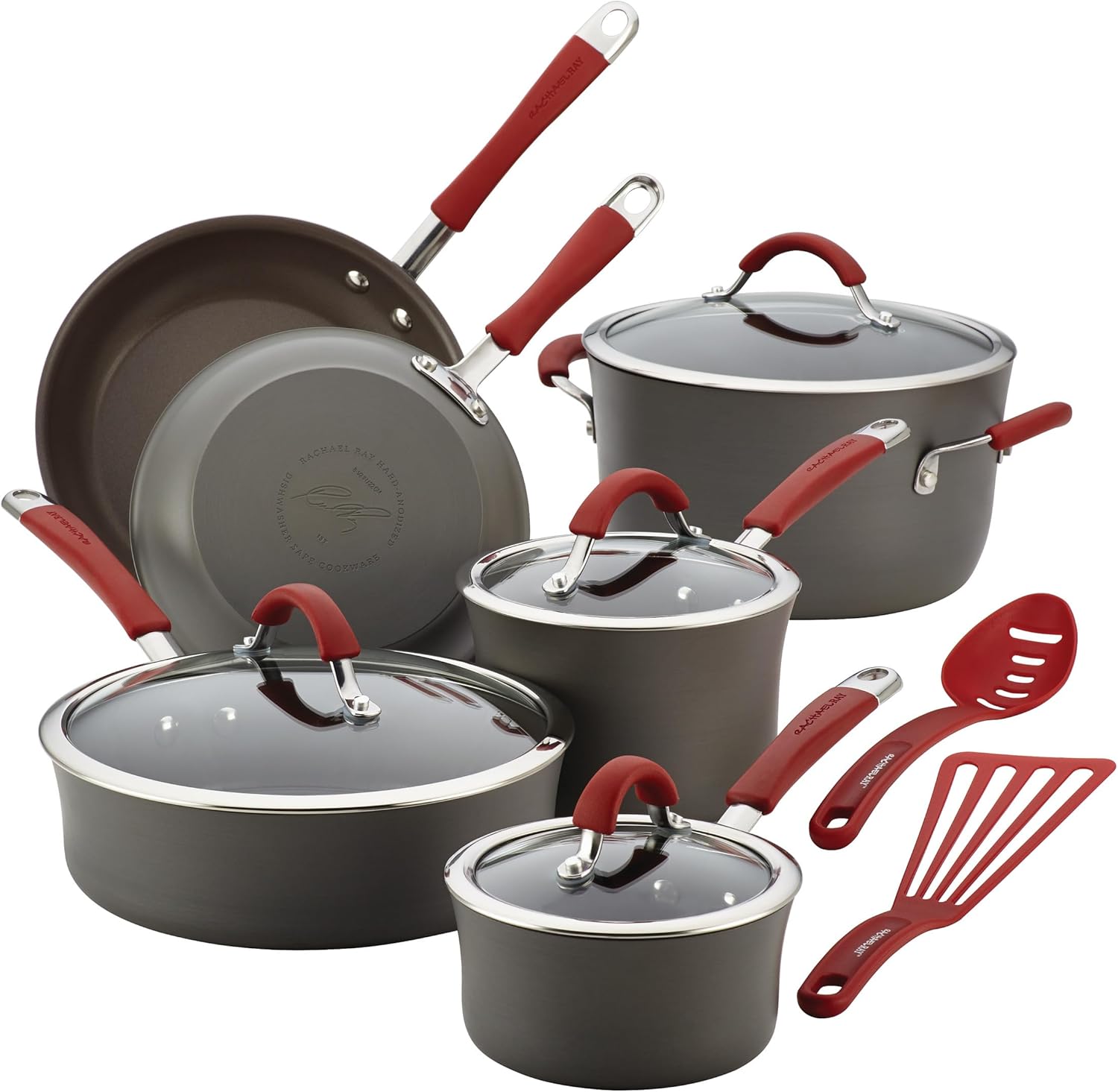 Rachael Ray - 16802 Rachael Ray Cucina Nonstick Cookware Pots and Pans Set, 12 Piece, Sea Salt Gray
