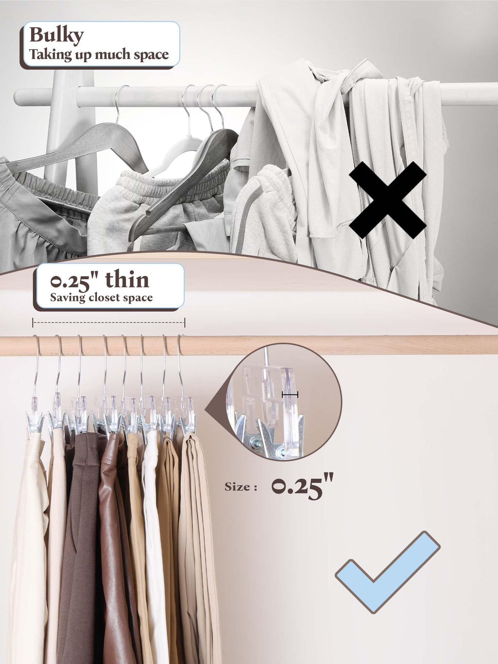 HOUSE DAY 50 Pack 14 inch Clear Plastic Pants Hangers with Clips, Skirt Hangers, Clip Hangers for Pants, Trouser Bulk Plastic Pant Hangers