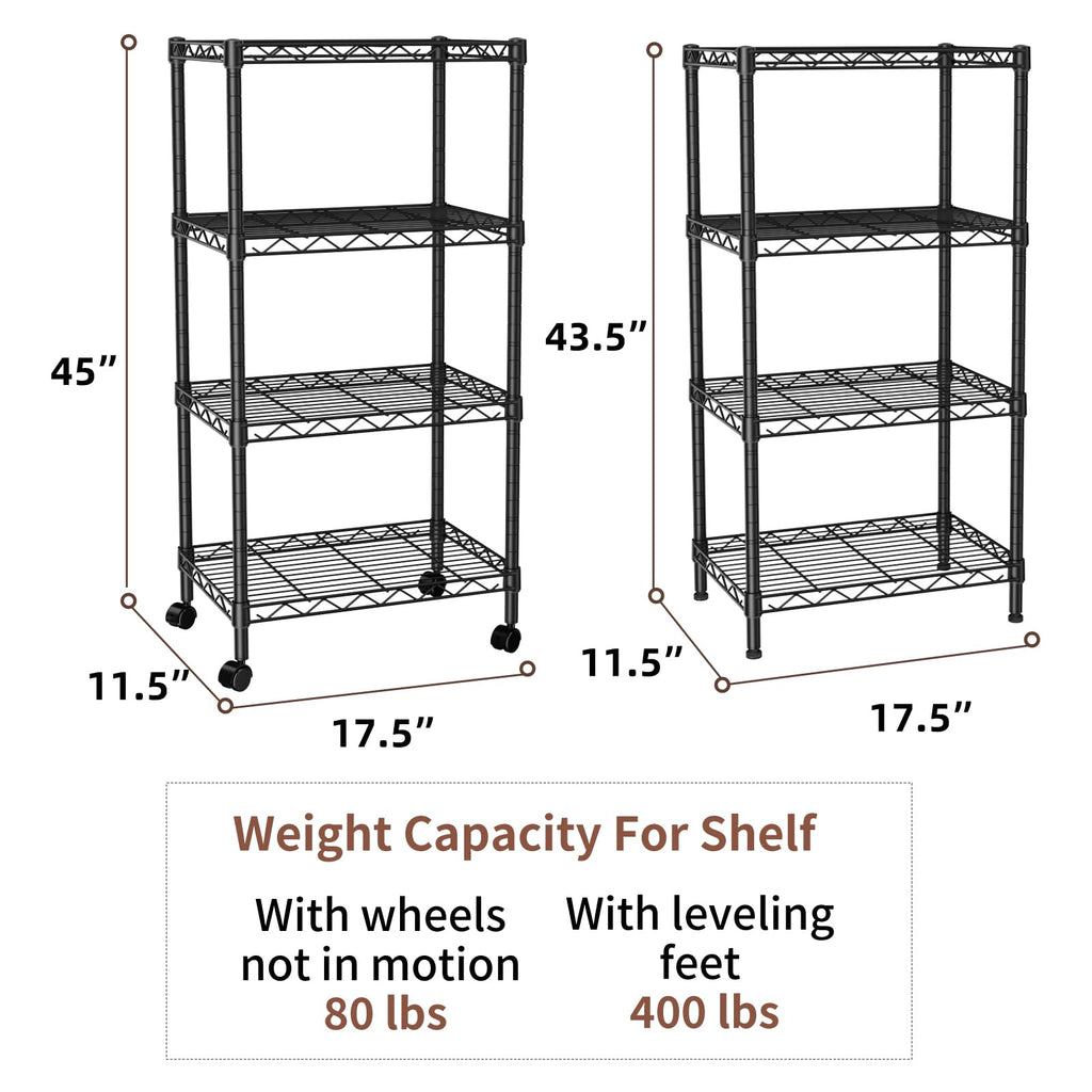 SINGAYE 3 Small Shelves Storage Shelf Wire Shelving Unit Metal Shelf Adjustable Organizers Storage Shelving with Wheels for Bathroom Laundry Room Kitchen Pantry11.5”D x 17.5”W x 30.5”H White