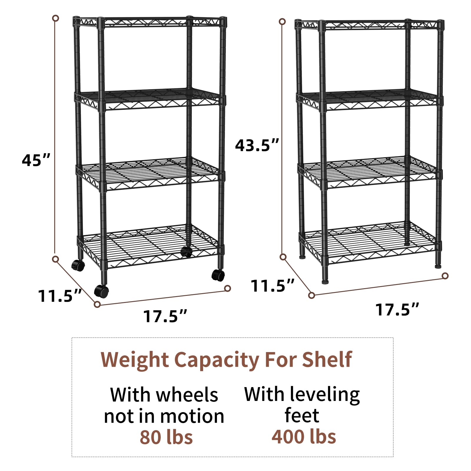 SINGAYE 3 Small Shelves Storage Shelf Wire Shelving Unit Metal Shelf Adjustable Organizers Storage Shelving with Wheels for Bathroom Laundry Room Kitchen Pantry11.5”D x 17.5”W x 30.5”H White