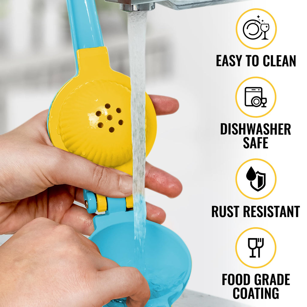 Zulay Kitchen Metal 2-in-1 Lemon Squeezer - Sturdy Max Extraction Hand Juicer Lemon Squeezer Gets Every Last Drop - Easy to Clean Manual Citrus Juicer - Easy-Use Lemon Juicer Squeezer - Yellow/Green