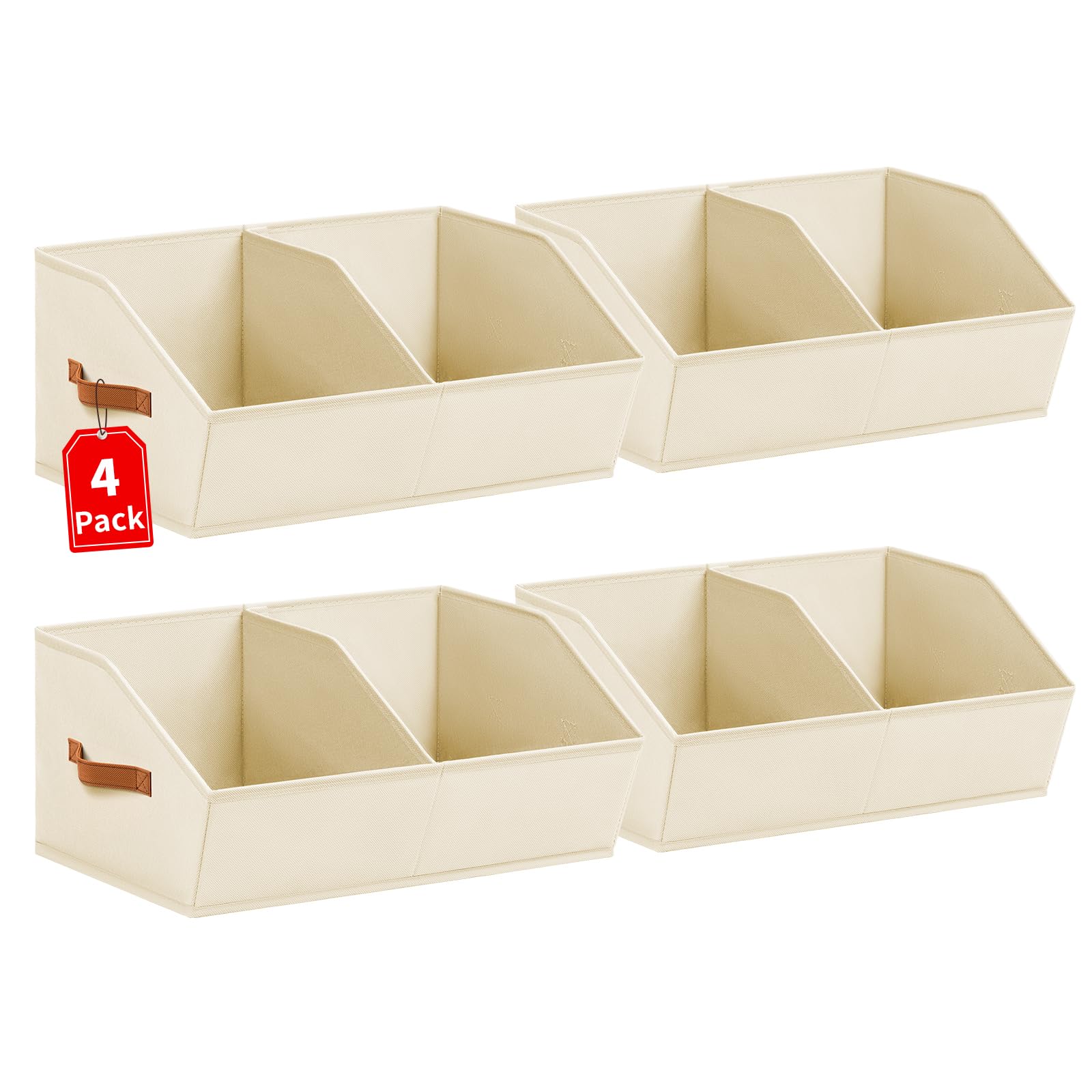 Homsorout Closet Organizers and Storage Bins - 8 Pack Collapsible Divided Trapezoidal Cube Storage Bins Baskets with Orange Handle for Organizing Clothes Blankets, Toys, Books, Towels(Beige)