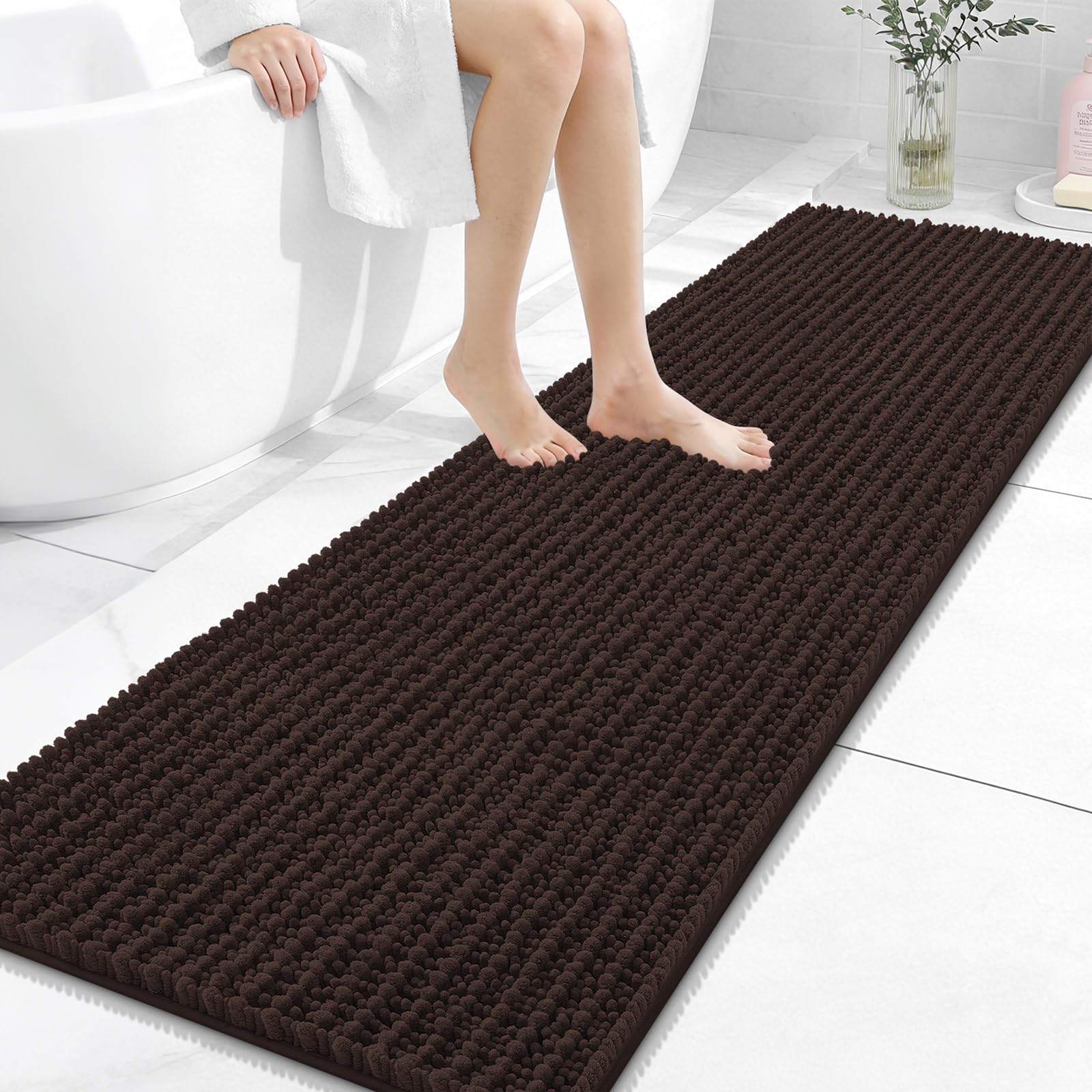 OLANLY Bathroom Rug Mat 30x20, Thick Soft and Absorbent Chenille Bath Mat, Non-Slip Rubber Backing, Machine Washable Quick Dry Bath Rugs for Tub Shower Floor, Home Decor Accessories, Grey