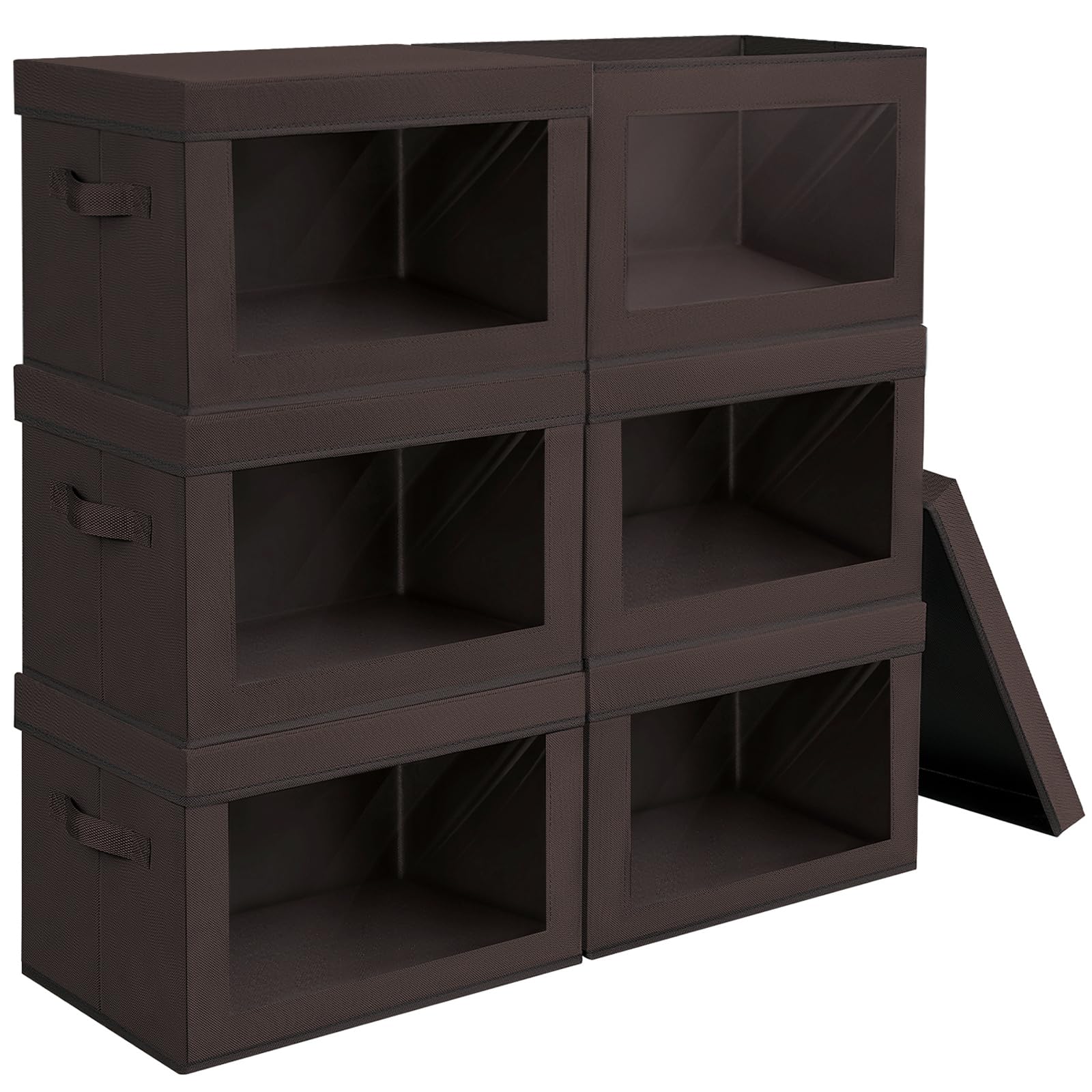 Homsorout Storage Bins with Lids - Fabric Storage Boxe with Window, Collapsible Closet Organizers with Handles, 3 Pack Decorative Bin, Home Cubes Baskets for Clothes, Hat, Books, Dark Grey