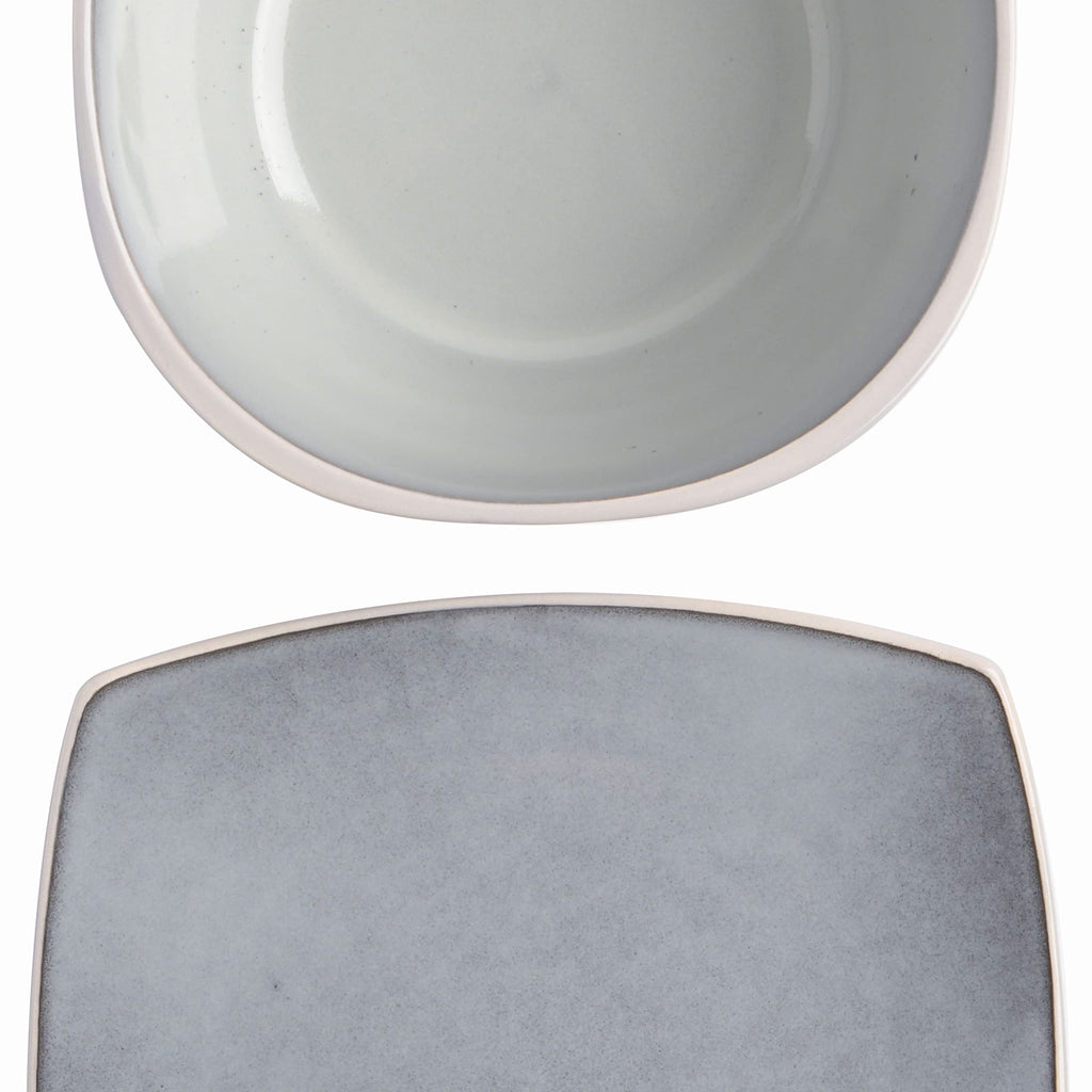 Gibson Elite Soho Lounge Square 16-Piece Dinnerware Set, Service for 4, Reactive Glaze Stoneware Plates and Bowls, Modern Dishes, Microwave & Dishwasher Safe – Red and Black