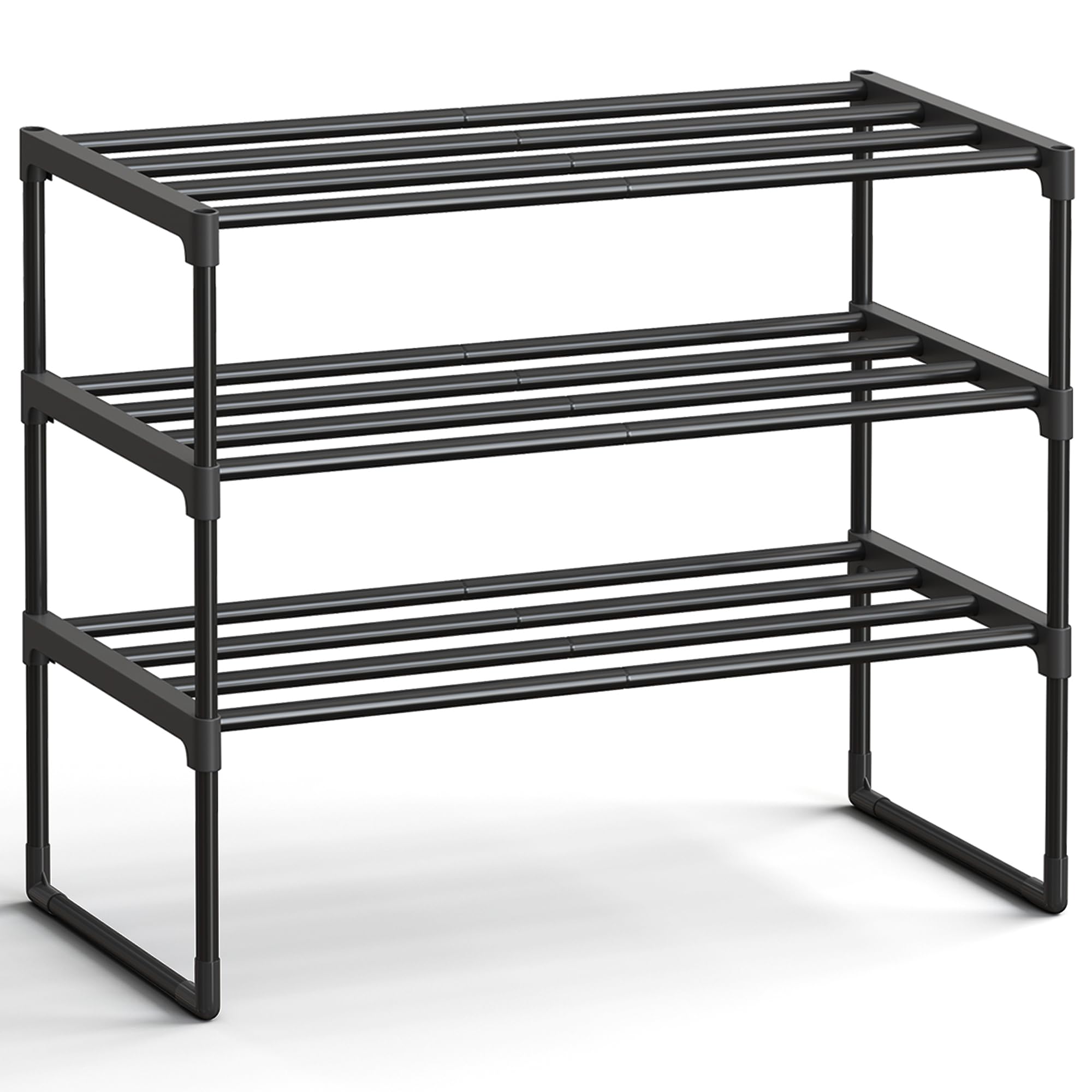 SONGMICS Shoe Rack, 3-Tier Shoe Organizer, Metal Storage Shelf, Upright or Upside Down, for 16-20 Pairs, Stackable, for Entryway, 11.8 x 36.2 x 21.7 Inches, Black ULSA303B02