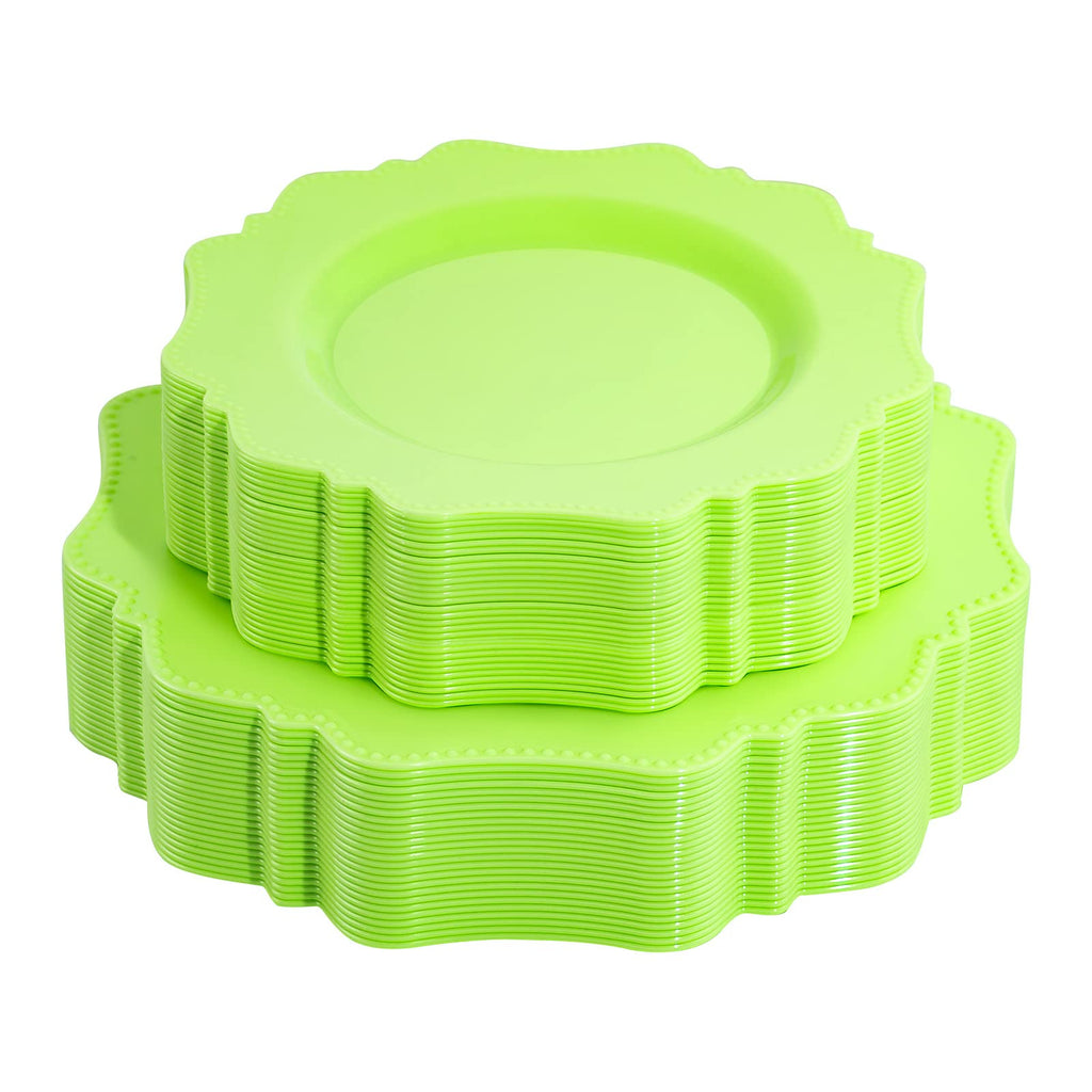 COLOSUS 60PCS White Plastic Plates for 30 guests-Fancy Plastic Beaded Plates,Plastic Plates for Party, Elegant White plates,Include 30 PCS 10.5" Dinner plates & 30PCS 8.25" Dessert plates for easter