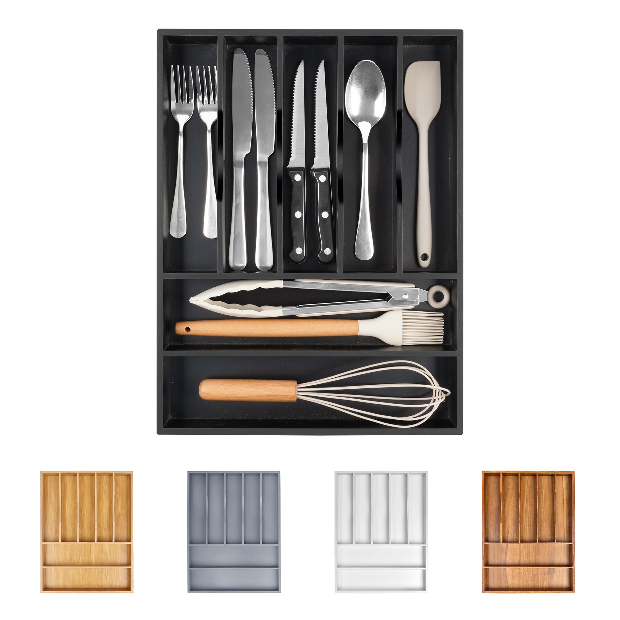 Bellsal Silverware Organizer Kitchen Drawer Organizer Expandable Bamboo Utensil Holder Cutlery Tray for Kitchen Utensil and Flatware Bedroom Office