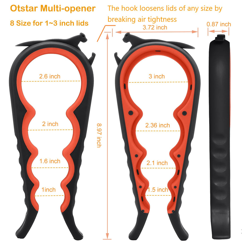 Otstar 6-in-1 Jar Opener & Bottle Opener Set for Weak Hands - Multi-Function Kitchen Opener Tool for Seniors with Arthritis, Elderly - Includes Jar Lid Gripper Pad, Corkscrew Opener