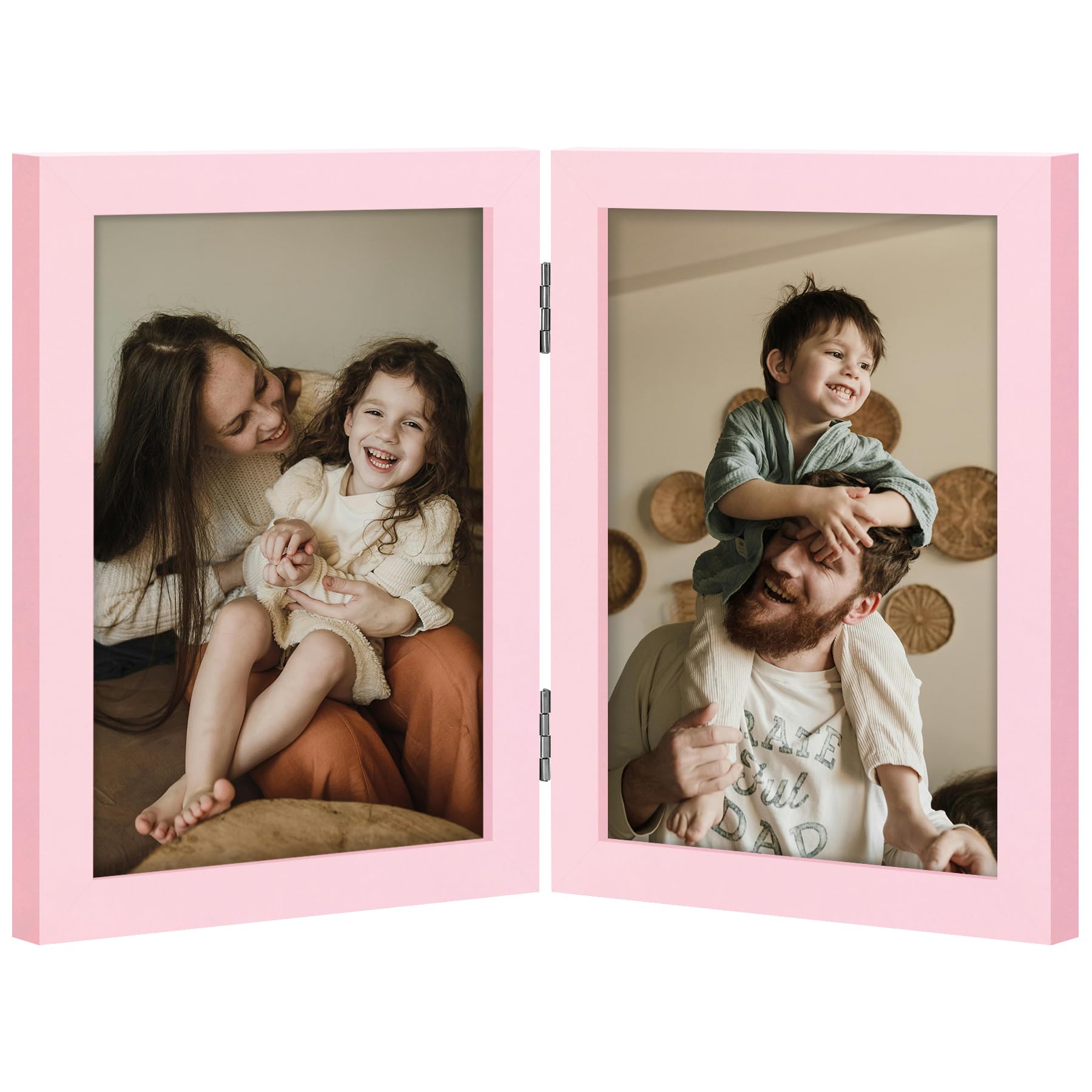 decorUhome Double 4x6 Picture Frame Vertical, Engineered Wood Bifold Photo Frame with Plexiglass for Tabletop Display, 4x6, Black
