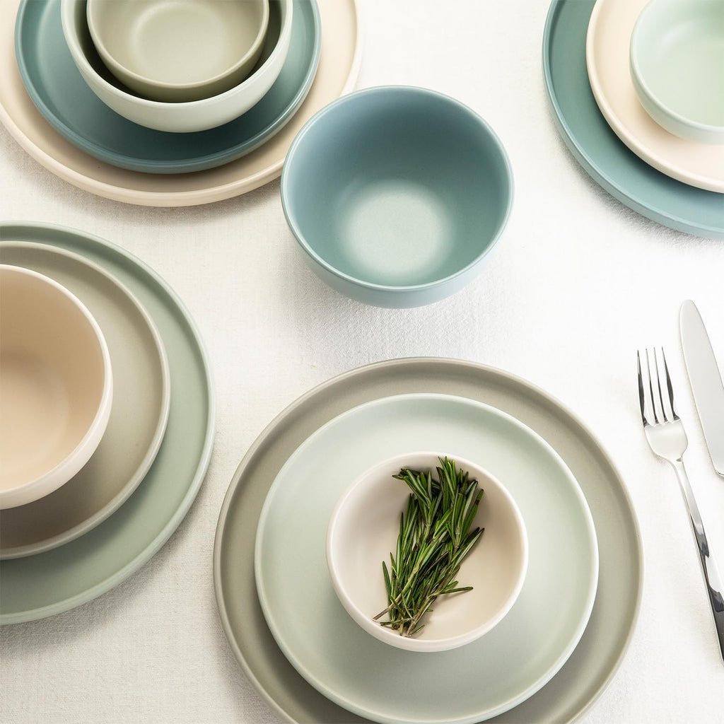Sango Siterra Painter's Palette 16-Piece Stoneware Dinnerware Set - Service for 4, Ceramic Plates and Bowls Sets, Chip Resistant, Rustic Dishware, Microwave & Dishwasher Safe Kitchen Dishes