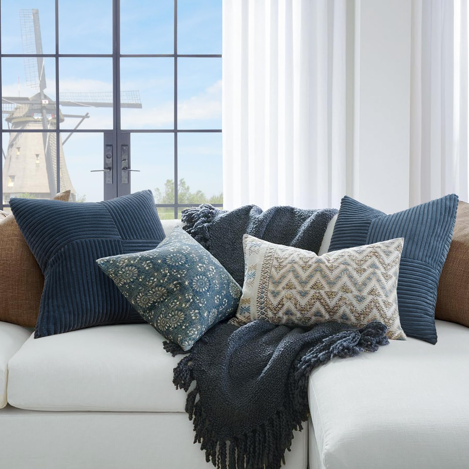 Topfinel SageGreen Throw Pillow Covers 18X18 Inch Set of 4,Boho Farmhouse Cozy Cushion Cover with Corduroy,Soft Accent Forest Green Pillow Covers for Couch,Bed,Living Room Home Decor