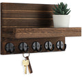 Key Holder for Wall, Decorative Key and Mail Holder with Shelf Has Large Hooks for Bags, Coats, Umbrella – Paulownia Wood Key Hanger with Mounting Hardware (9.8”W x 6.7”H x 4.2”D)