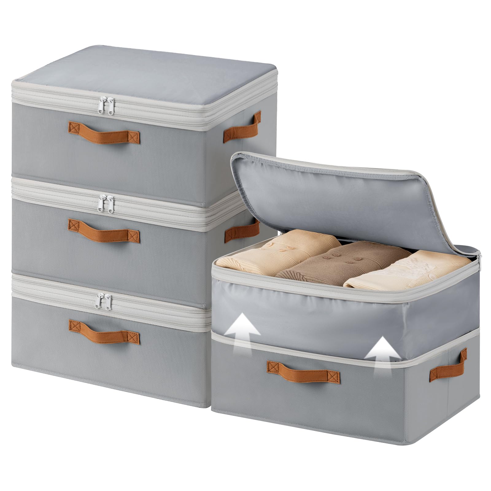 Homsorout Large Closet Storage Bins - Compression Organizer Bins, Stackable Closet Organizer, Expandable Under Bed Storage Containers for Clothes, Towels, Sheet, 2 Pack, Beige