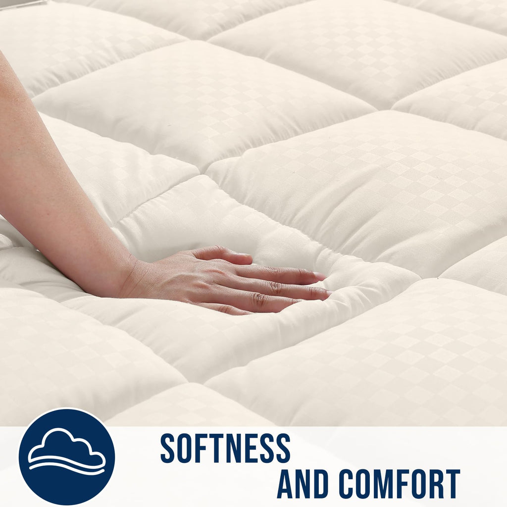 OLANLY Queen Quilted Fitted Mattress Pad – Soft Pillow Top Mattress Topper, Down Alternative Fill, Cooling Comfort Breathable Mattress Cover, Machine Washable Deep Pocket Mattress Protector, White