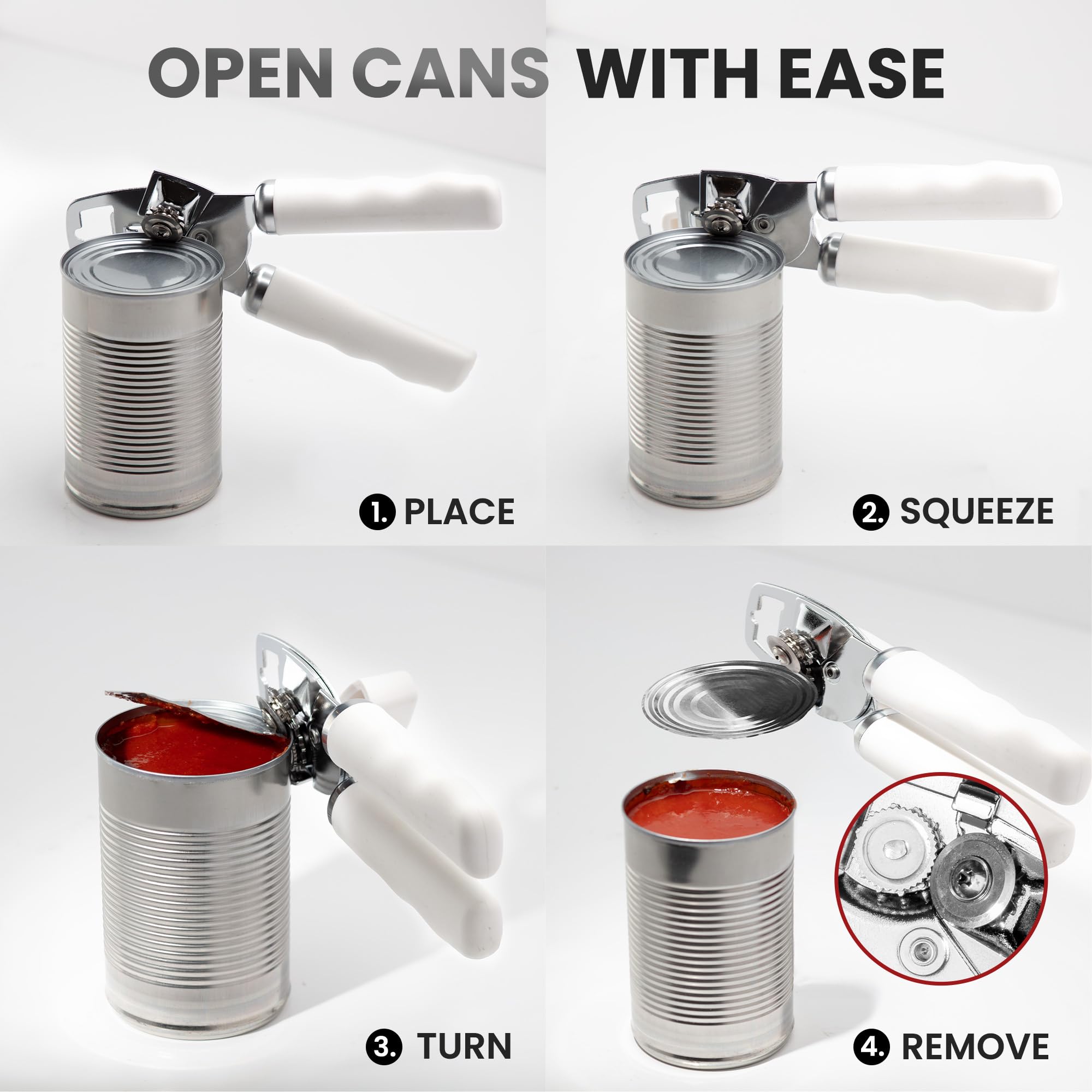 Zulay Kitchen COMFY™ Can Opener Manual with Bottle Opener - Rust Proof Stainless Steel Manual Can Opener With Turn Knob & Comfy Soft Grip Handles - Black